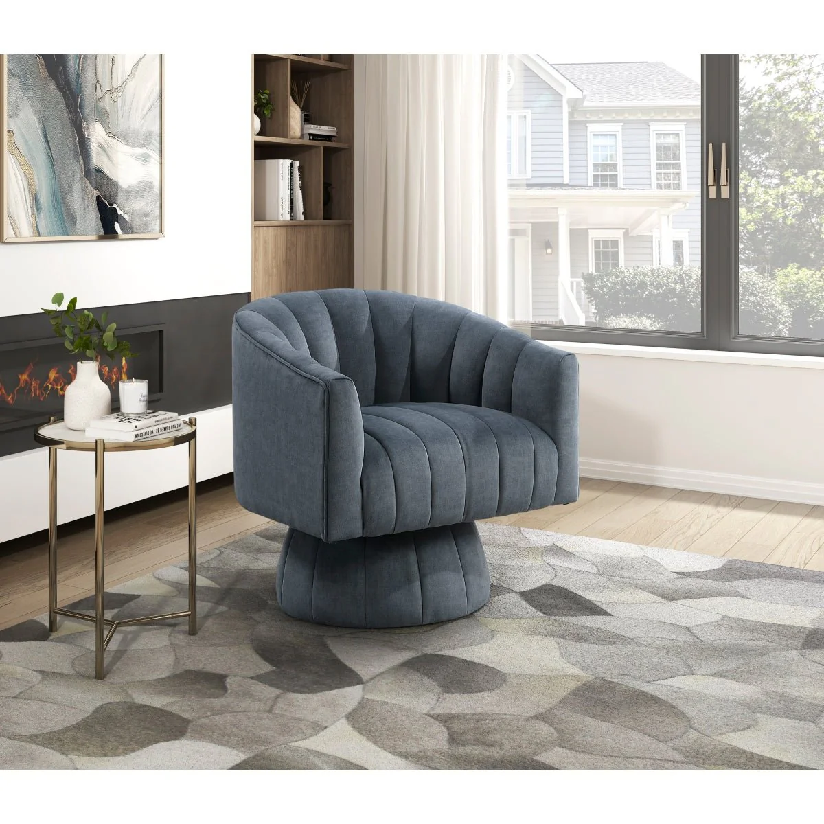 Modern Velvet Swivel Barrel Accent Chair – 26.5" Wide - Image 2