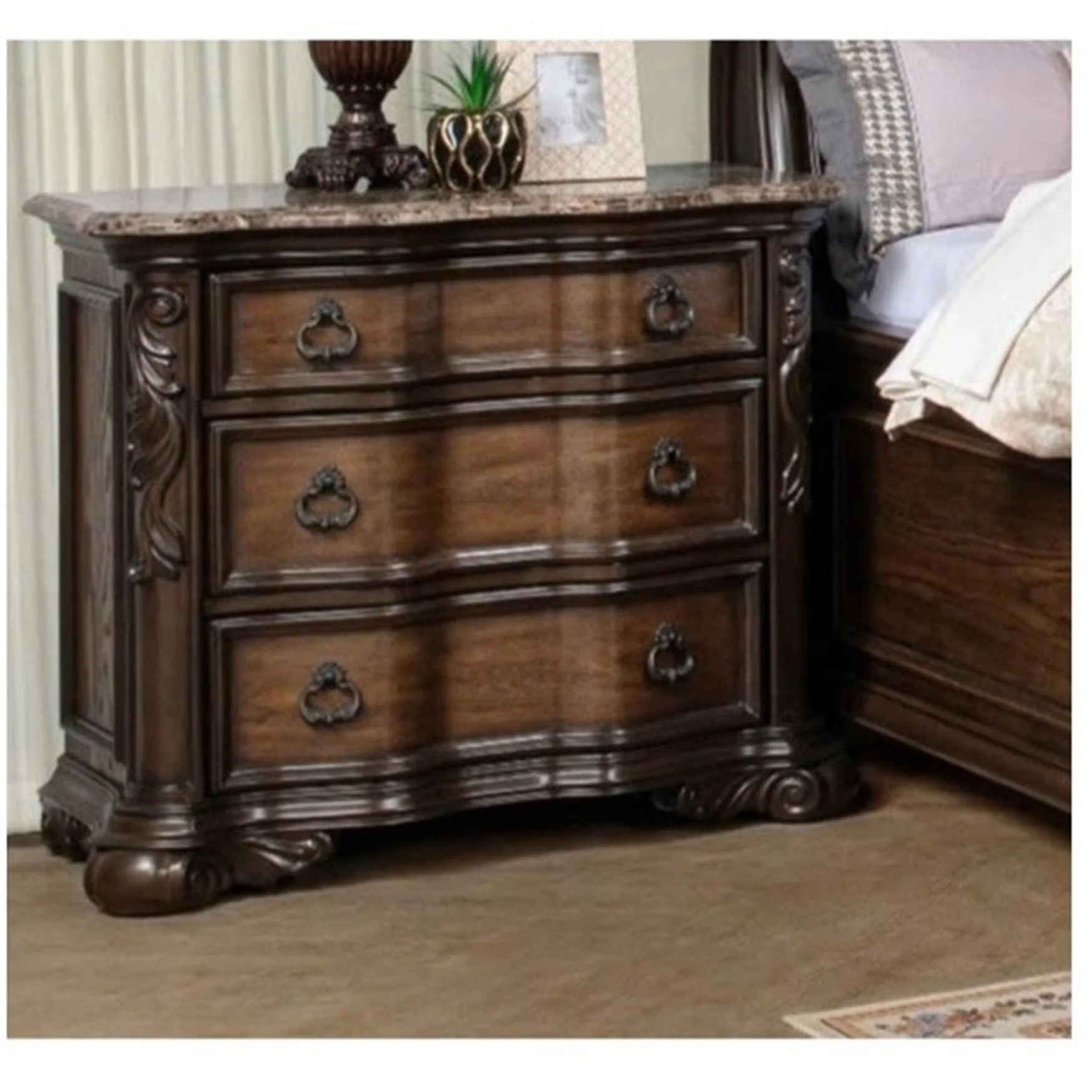 Nightstand, 3 Drawers - Brown / Coffee - Image 4