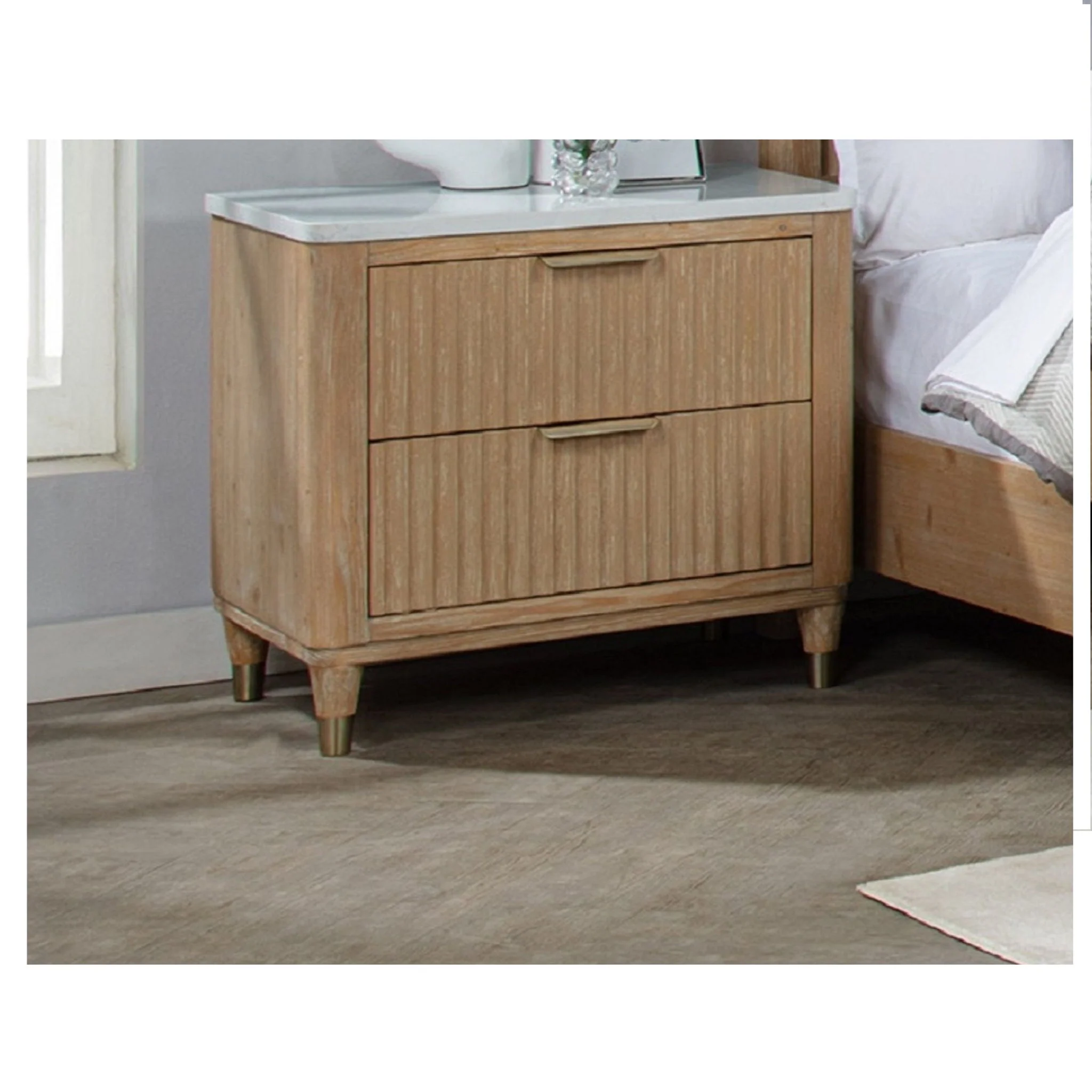 Nightstand With Accented Hardware - Natural Wood - Image 4