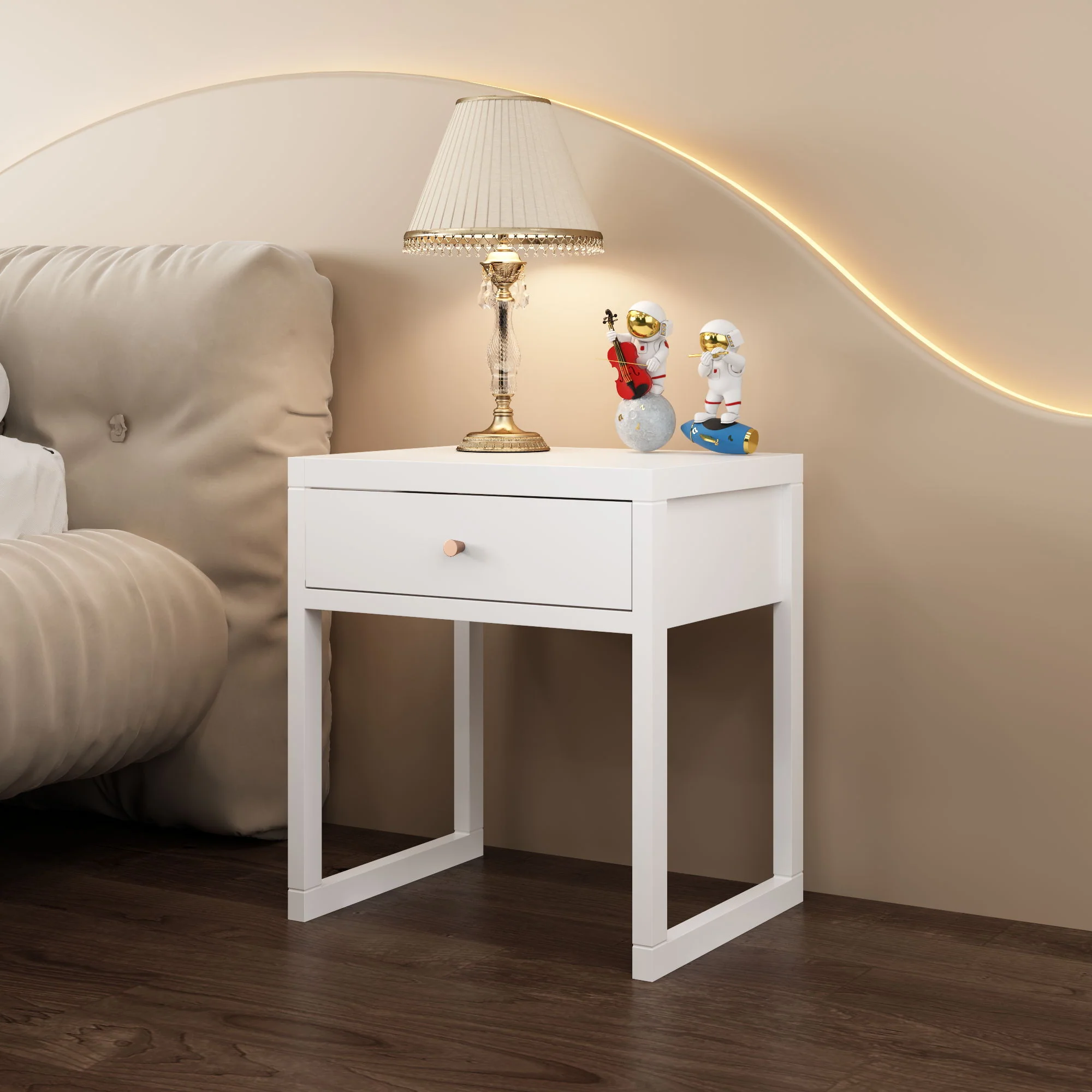 Nightstand With Drawer, Minimalist Bedside Table, Compact End Table For Bedroom - White - Image 3