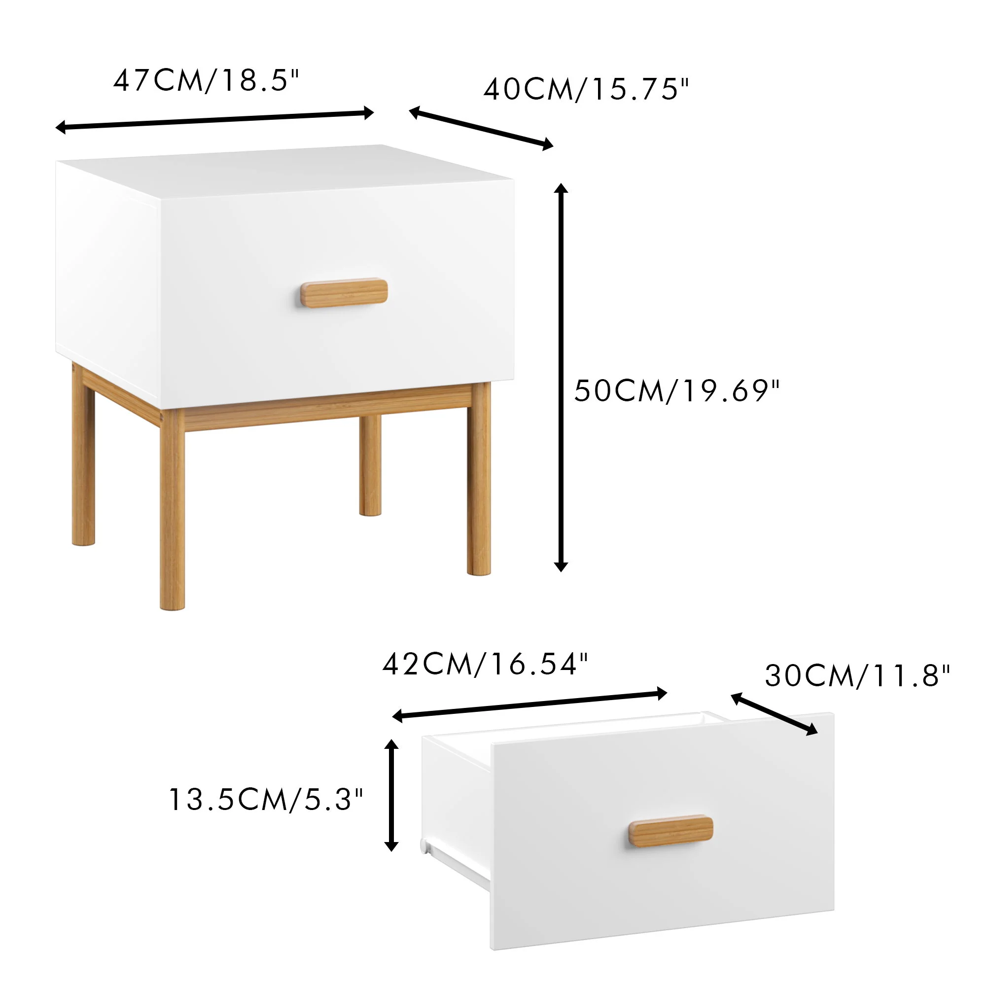 Nightstand With Drawer, Minimalist Bedside Table With Handle For Bedroom - White - Image 3