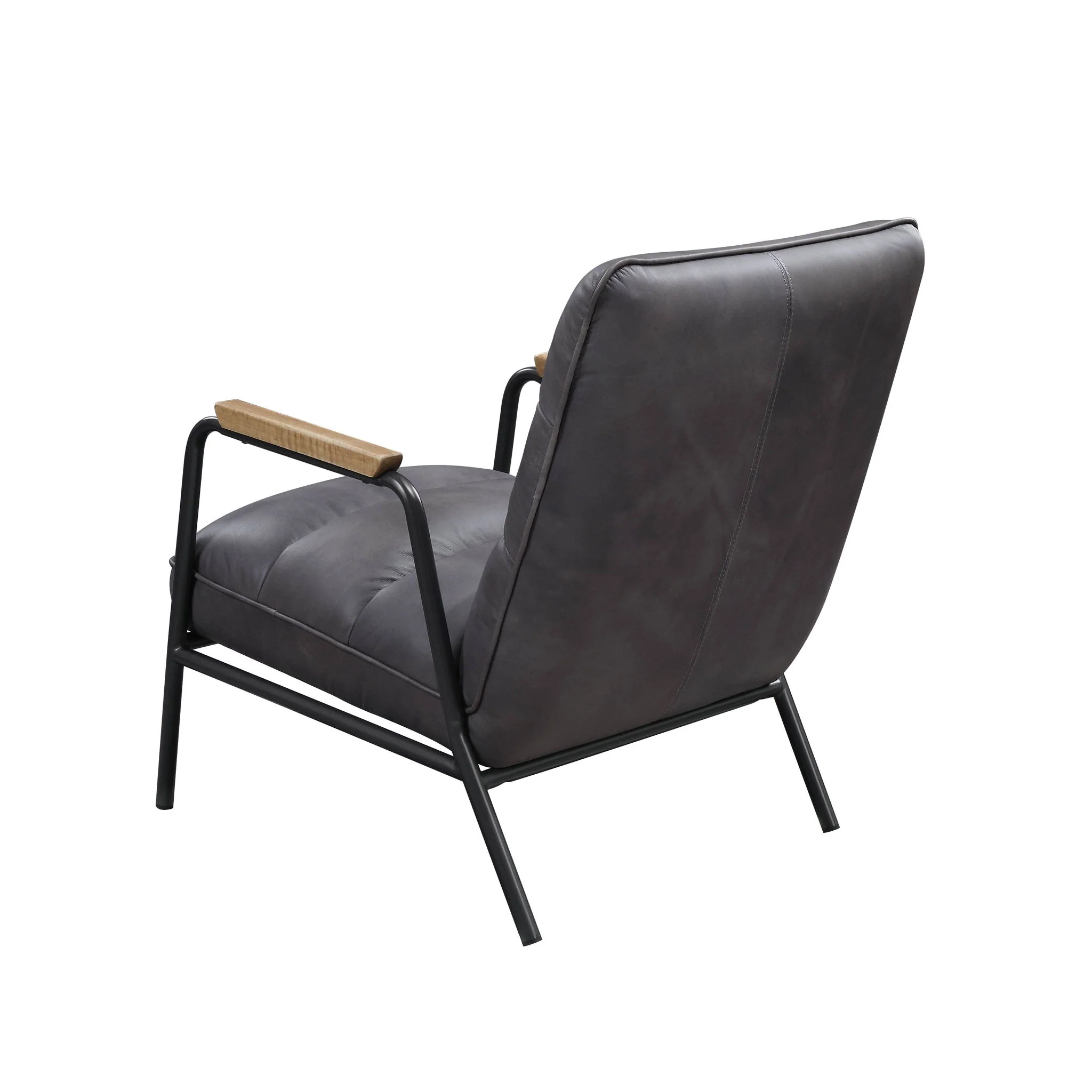 Nignu - Top Grain Leather Matt Iron Accent Chair - Gray - Image 2