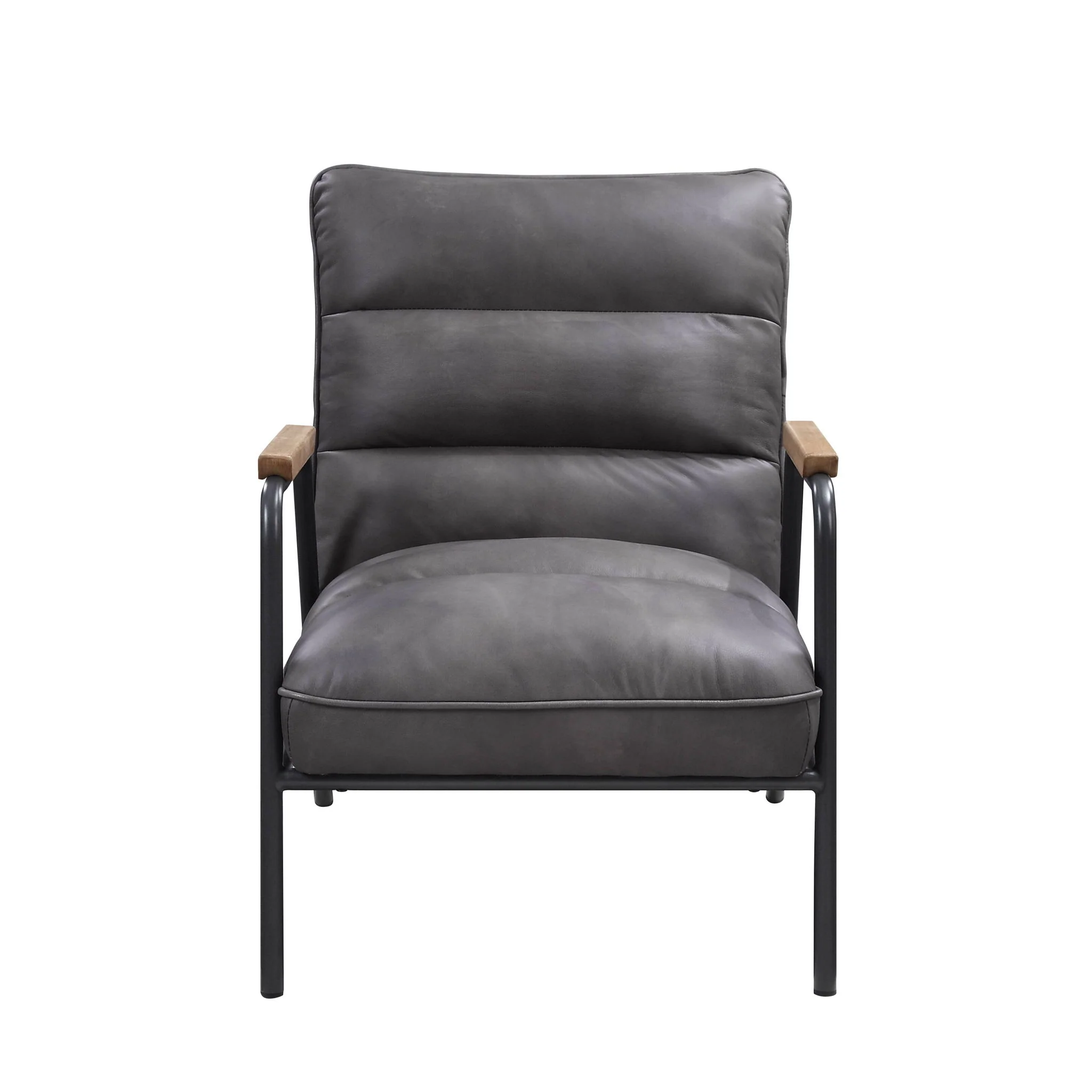 Nignu - Top Grain Leather Matt Iron Accent Chair - Gray - Image 3