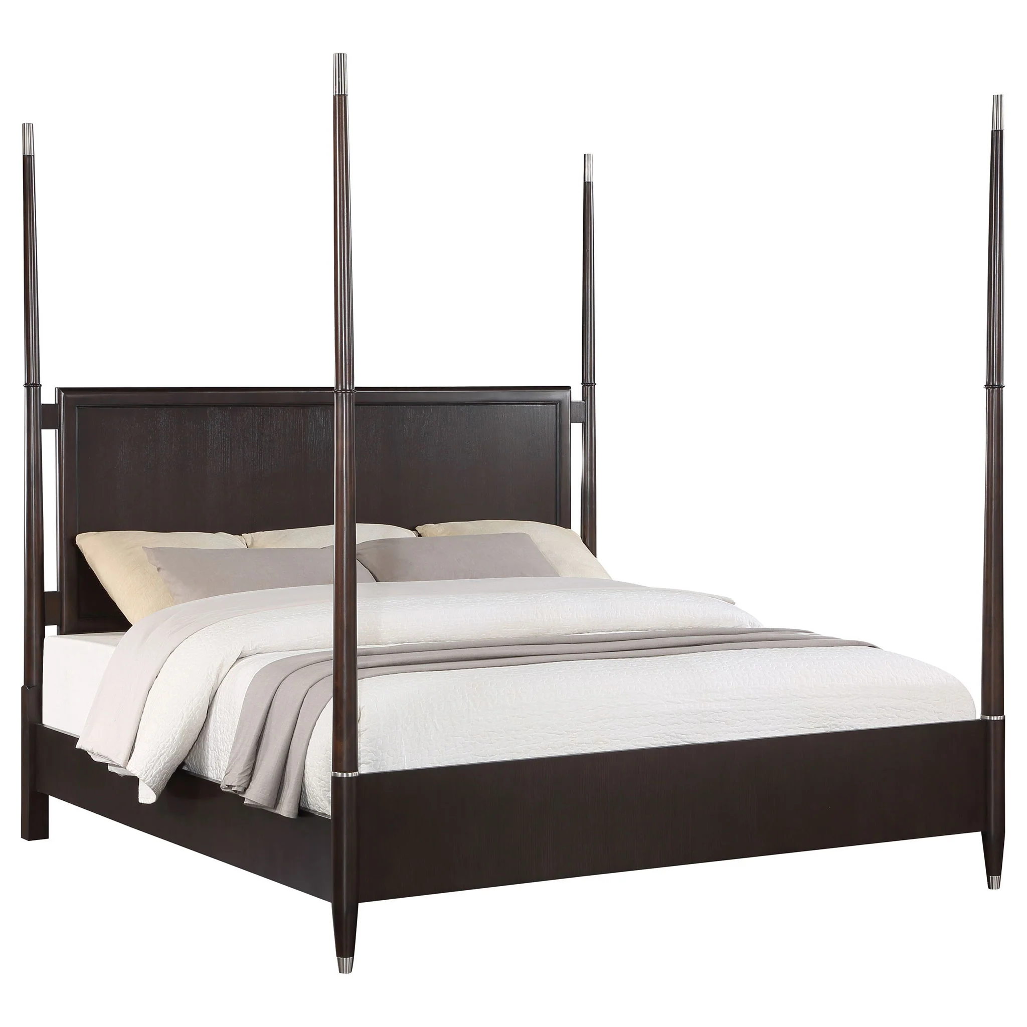 Niguel - Queen Size 4 Poster Bed With Finials, Floating Headboard - Brown - Image 8