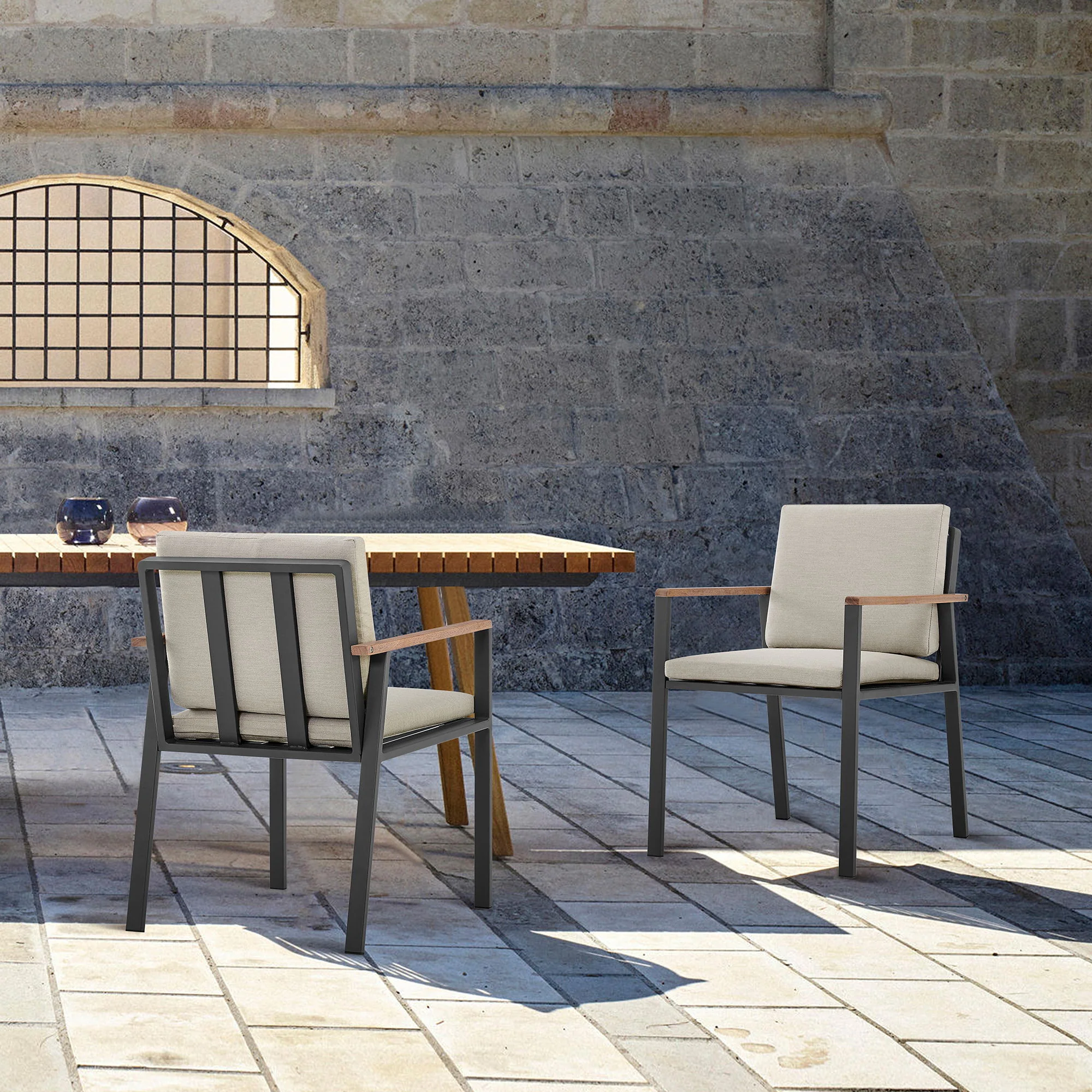 Nofi - Outdoor Patio Dining Chair With Cushions (Set of 2) - Charcoal / Taupe - Image 2