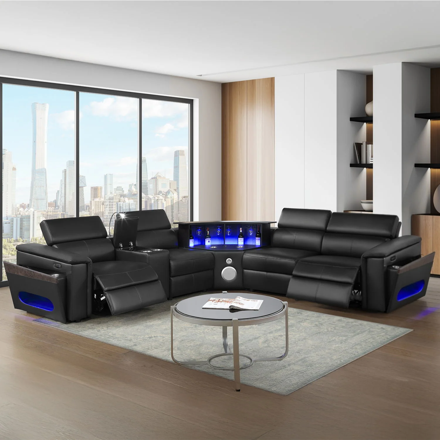 Nova - Sectional With Bluetooth Speaker, LED And Lifting Wine Cabinet - Image 20