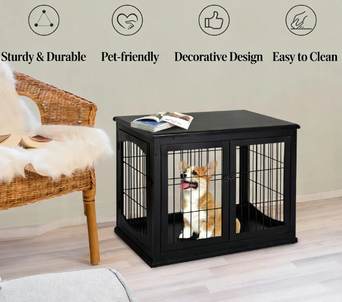 Nox 32-Inch Furniture-Style Dog Crate End Table with Arched French Doors - Image 4