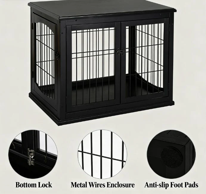Nox 32-Inch Furniture-Style Dog Crate End Table with Arched French Doors - Image 6