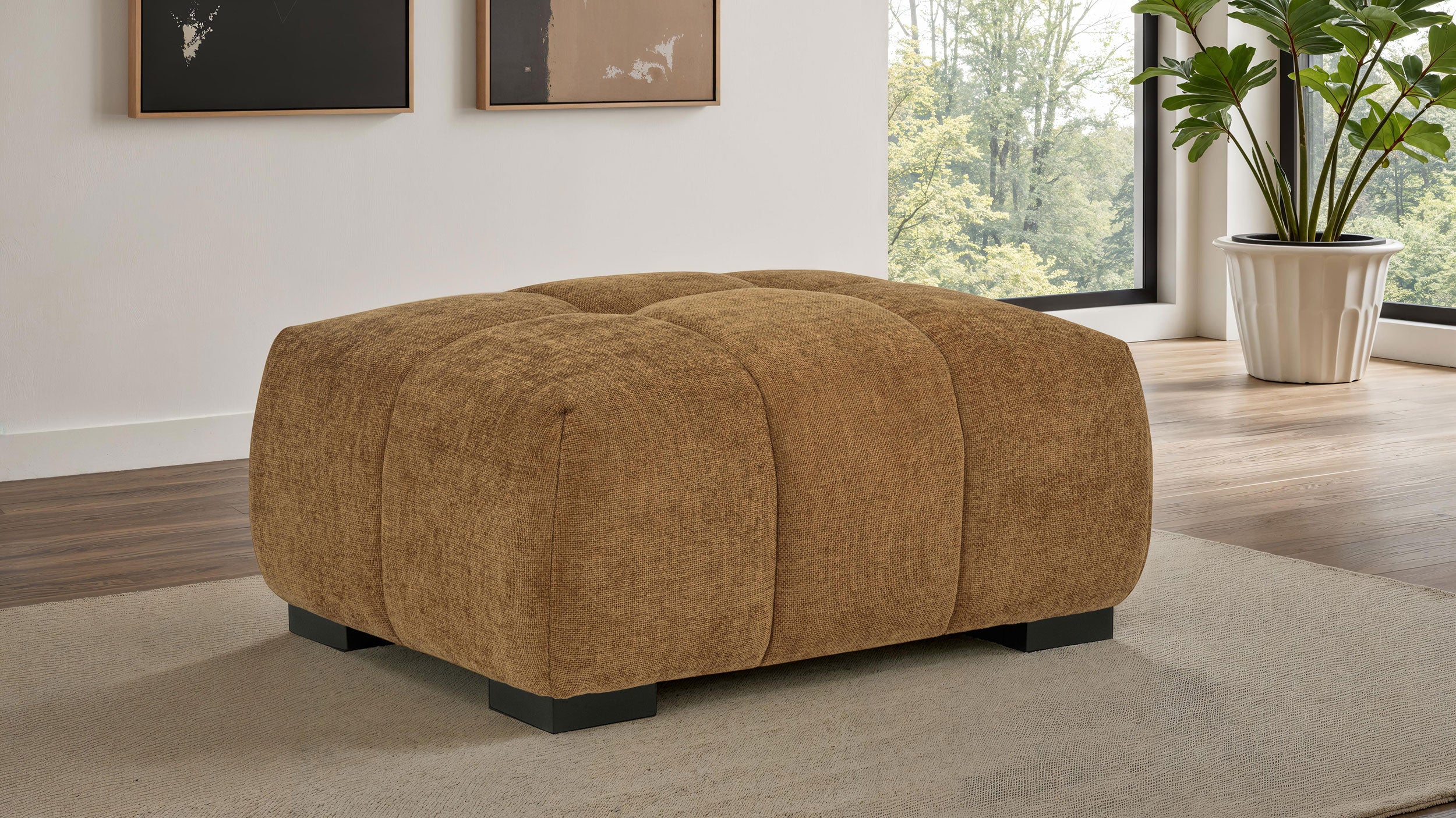 Octavia Upholstered Rectangular Ottoman in Amber - Image 4