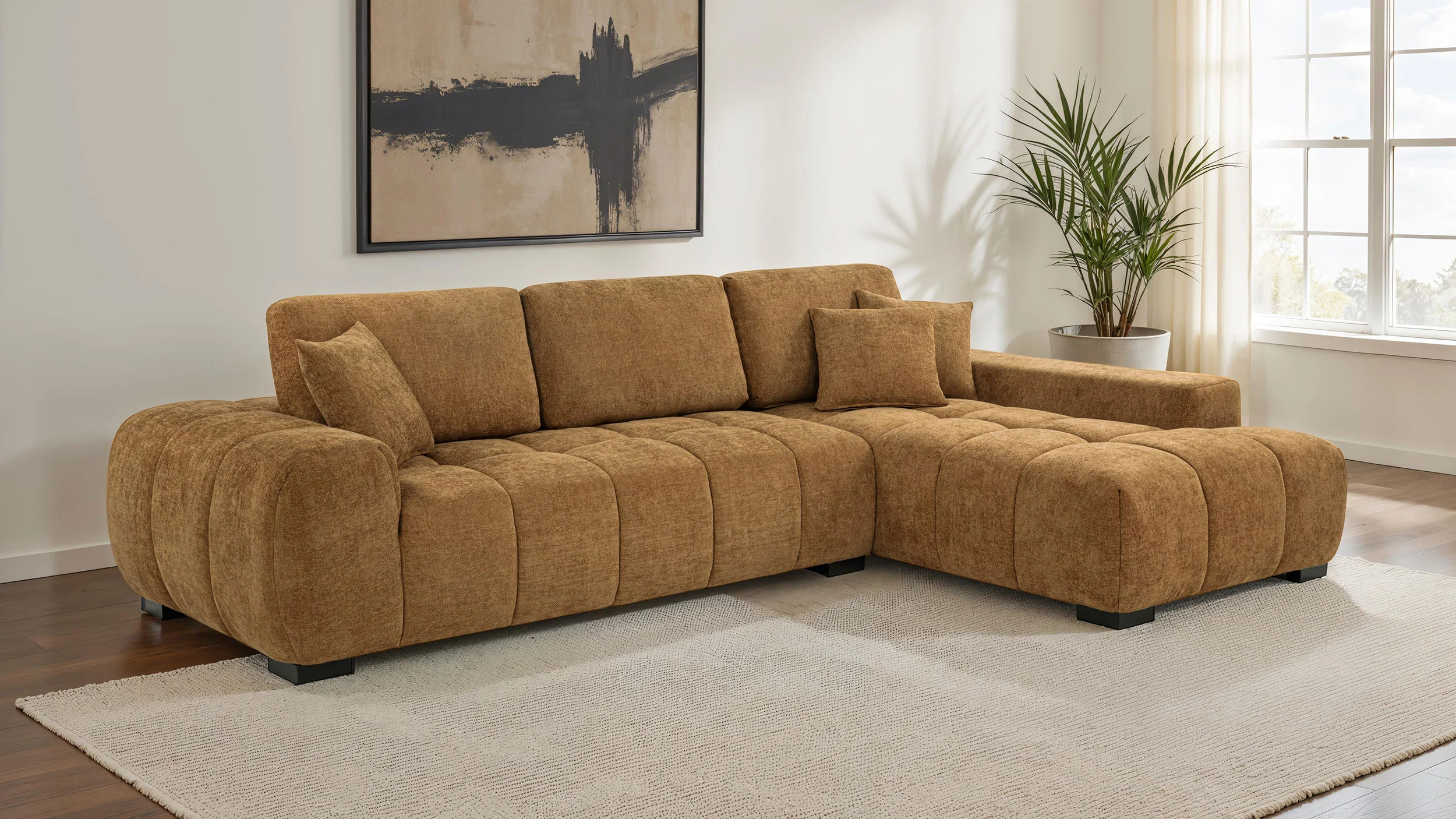 Octavia Upholstered Sectional Chaise Sofa in Amber - Image 4