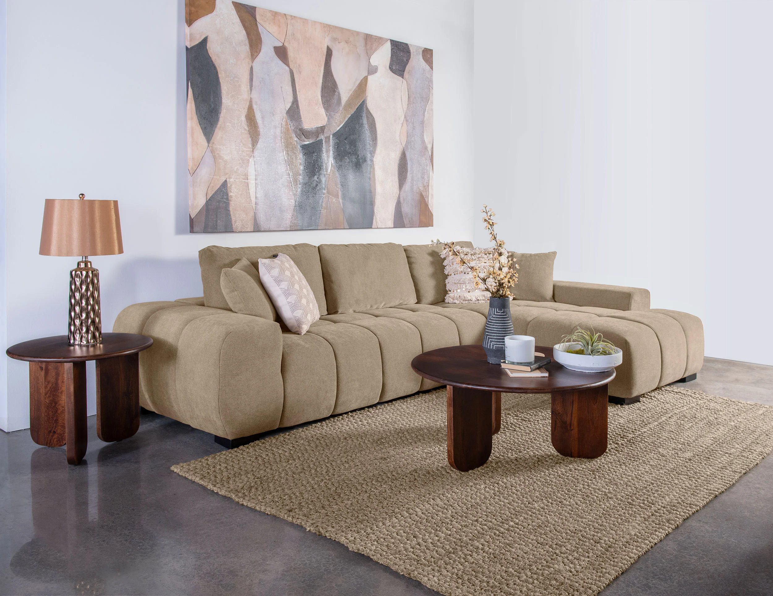 Octavia Upholstered Sectional Chaise Sofa in Camel - Image 4