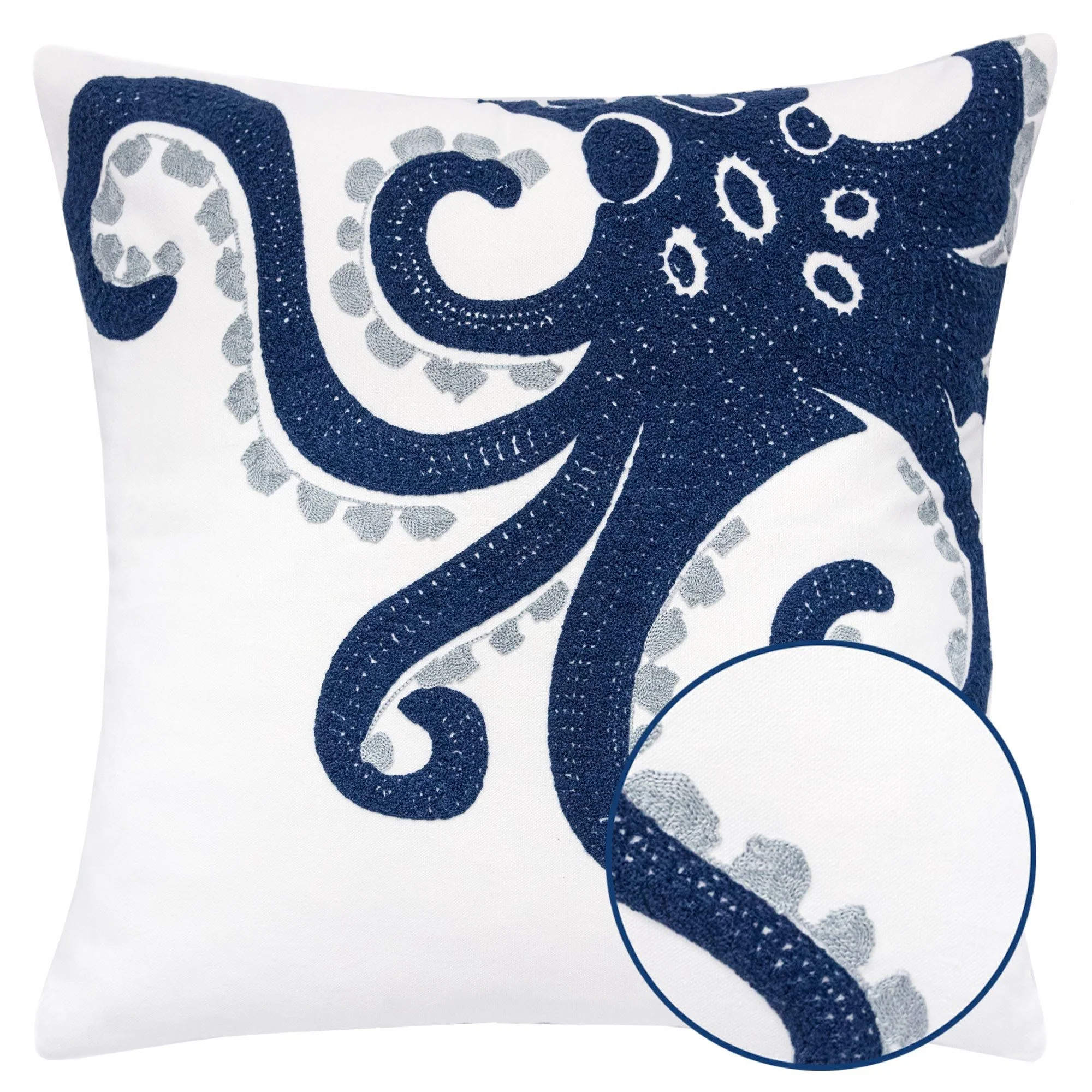 Octopus Patterned Pillow Cover With Matching Back - White - Image 3