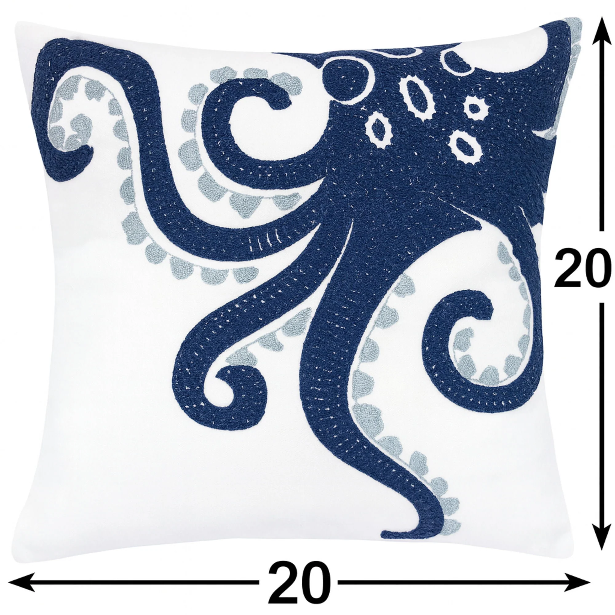 Octopus Patterned Pillow Cover With Matching Back - White - Image 7