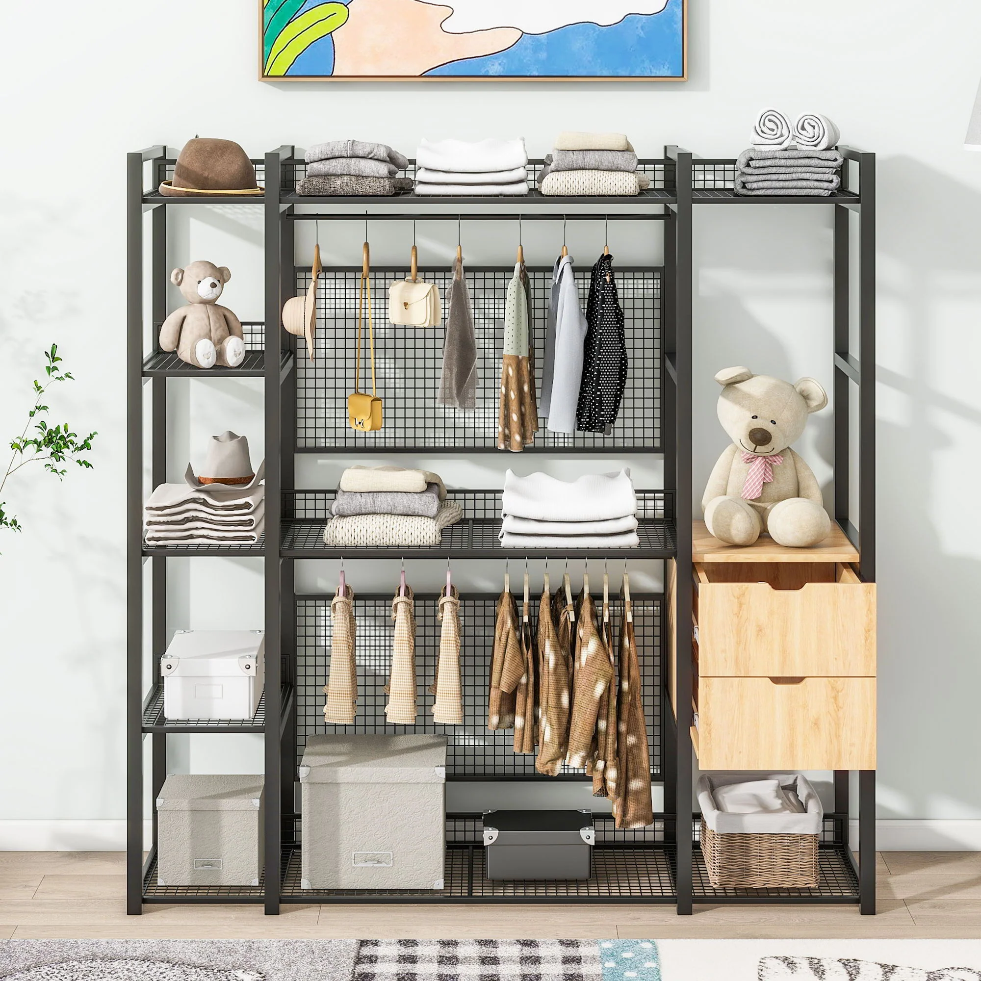 Open Style Wardrobe With Hanging Rails, Shelves And Drawers - Image 2