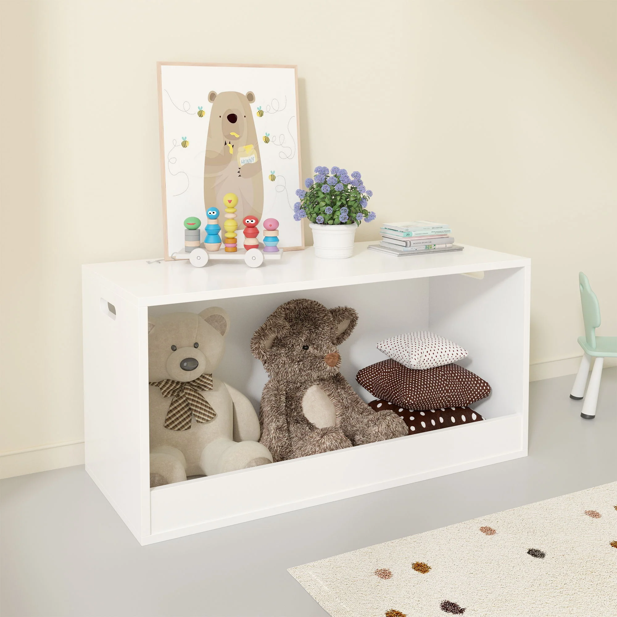 Open Toy Storage Box For Kids, Organizer Bin For Plush Toys, Books - White - Image 6