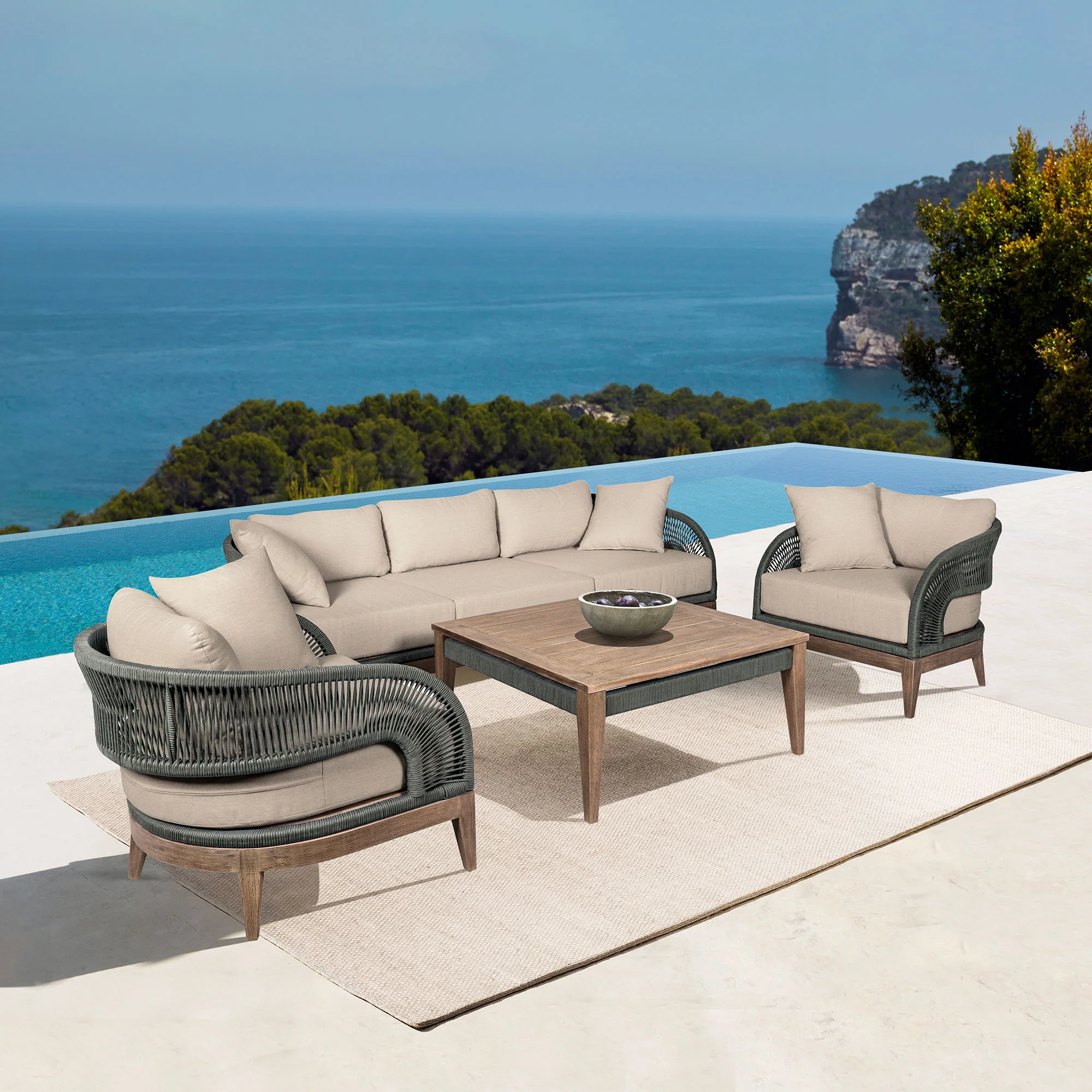Orbit - Square Outdoor Patio Coffee Table - Weathered Eucalyptus - Image 7
