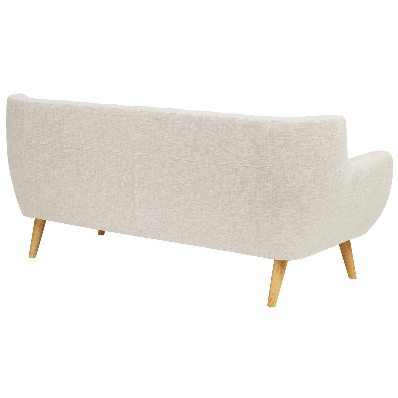 Organic Shaped Fabric Sofa with Natural Wood Dowel Legs - Image 2