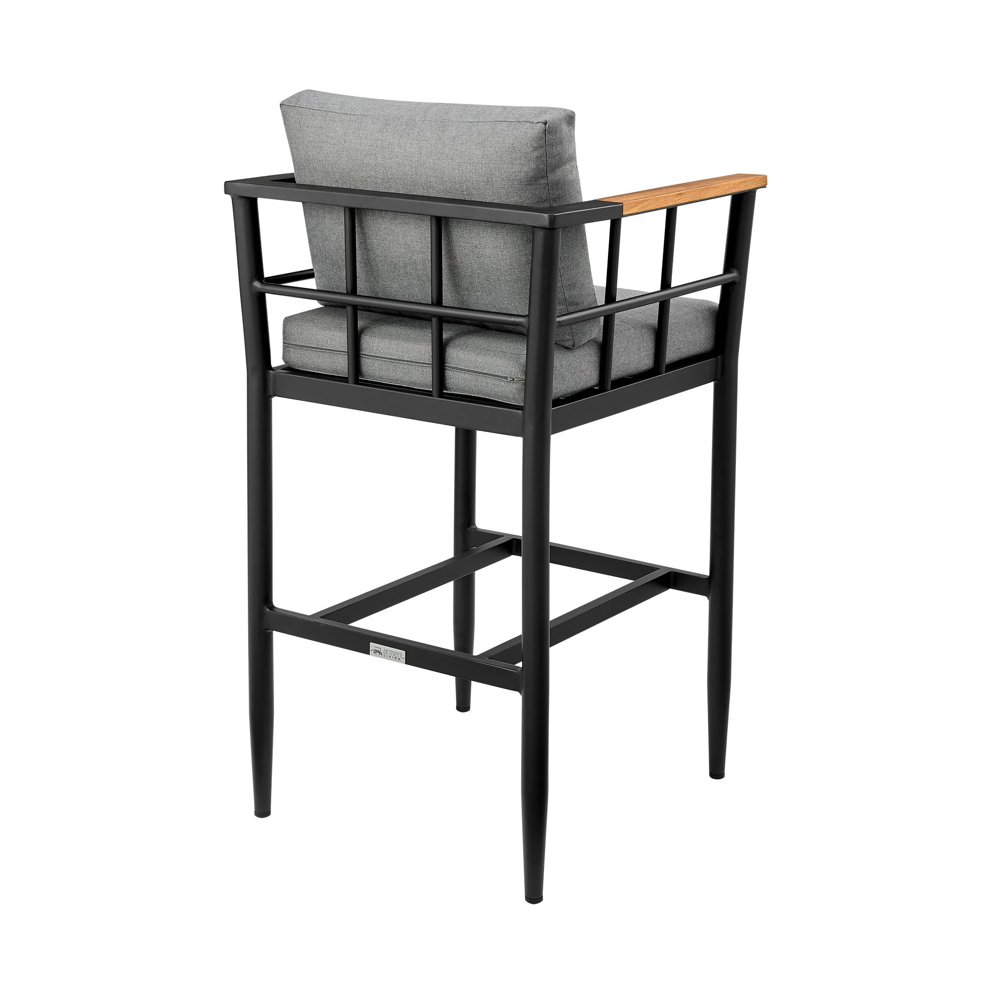 Orlando - Outdoor Patio Counter Height Bar Stool In Aluminum And Teak With Gray Cushions - Image 9