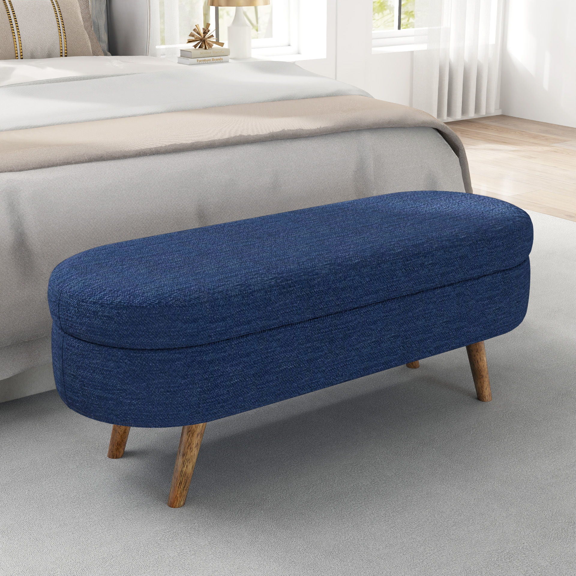 Ottoman Oval Storage Bench With Rubber Wood Legs - Image 15