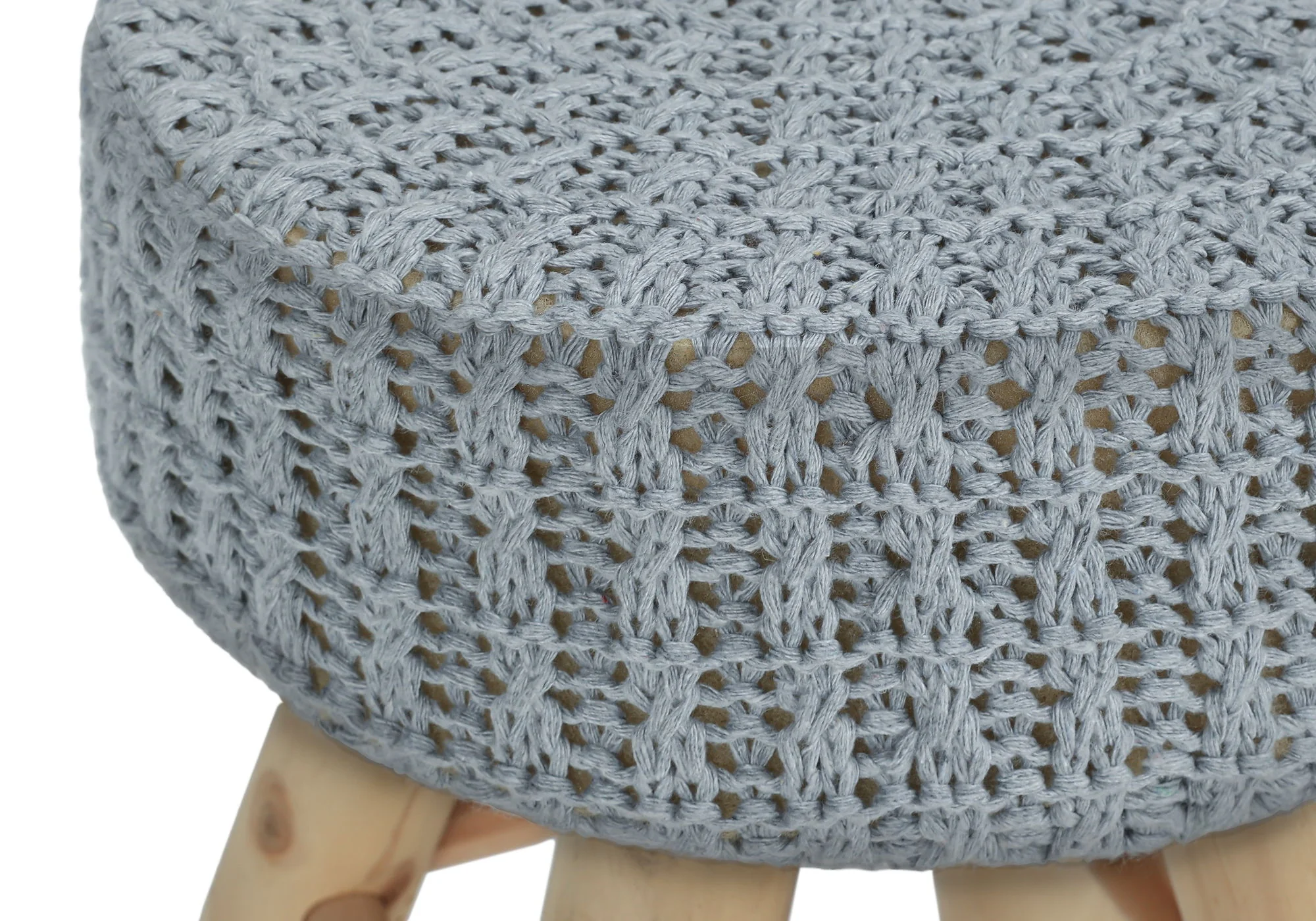 Ottoman, Pouf, Footrest, Foot Stool, Round, Natural Wood Legs, Contemporary, Modern - Image 3