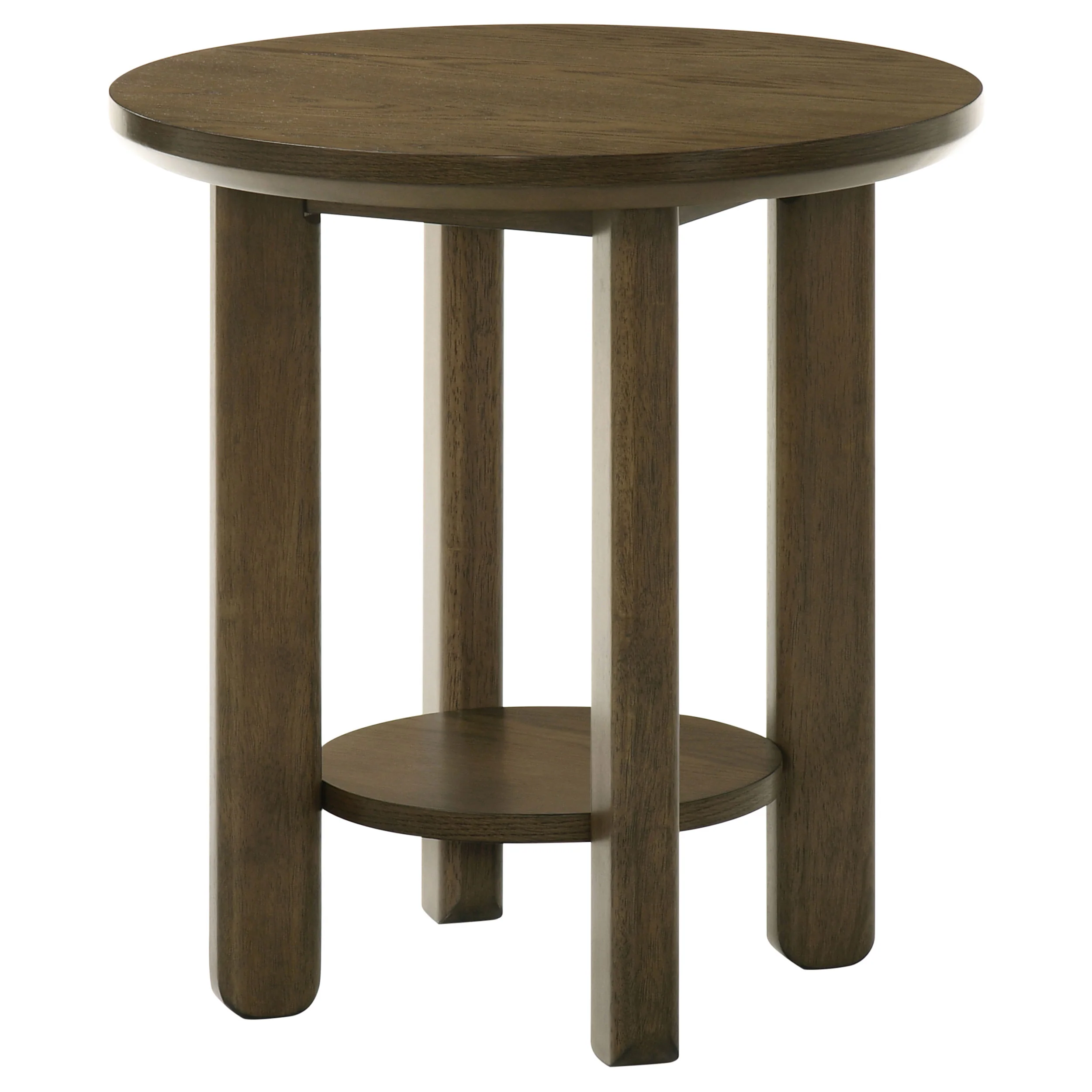 Ottowa 22-Inch Round Wood Side Table with Shelf, Brown - Image 2