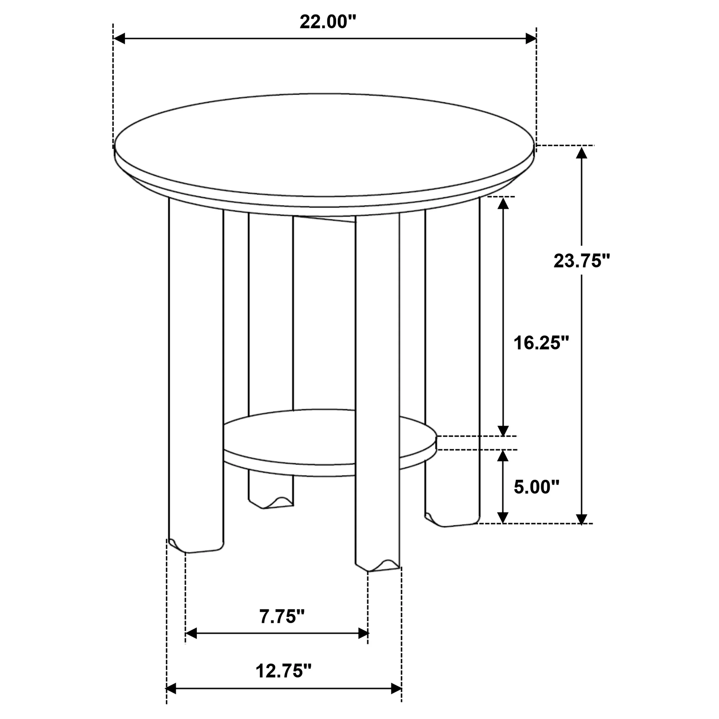 Ottowa 22-Inch Round Wood Side Table with Shelf, Brown - Image 6