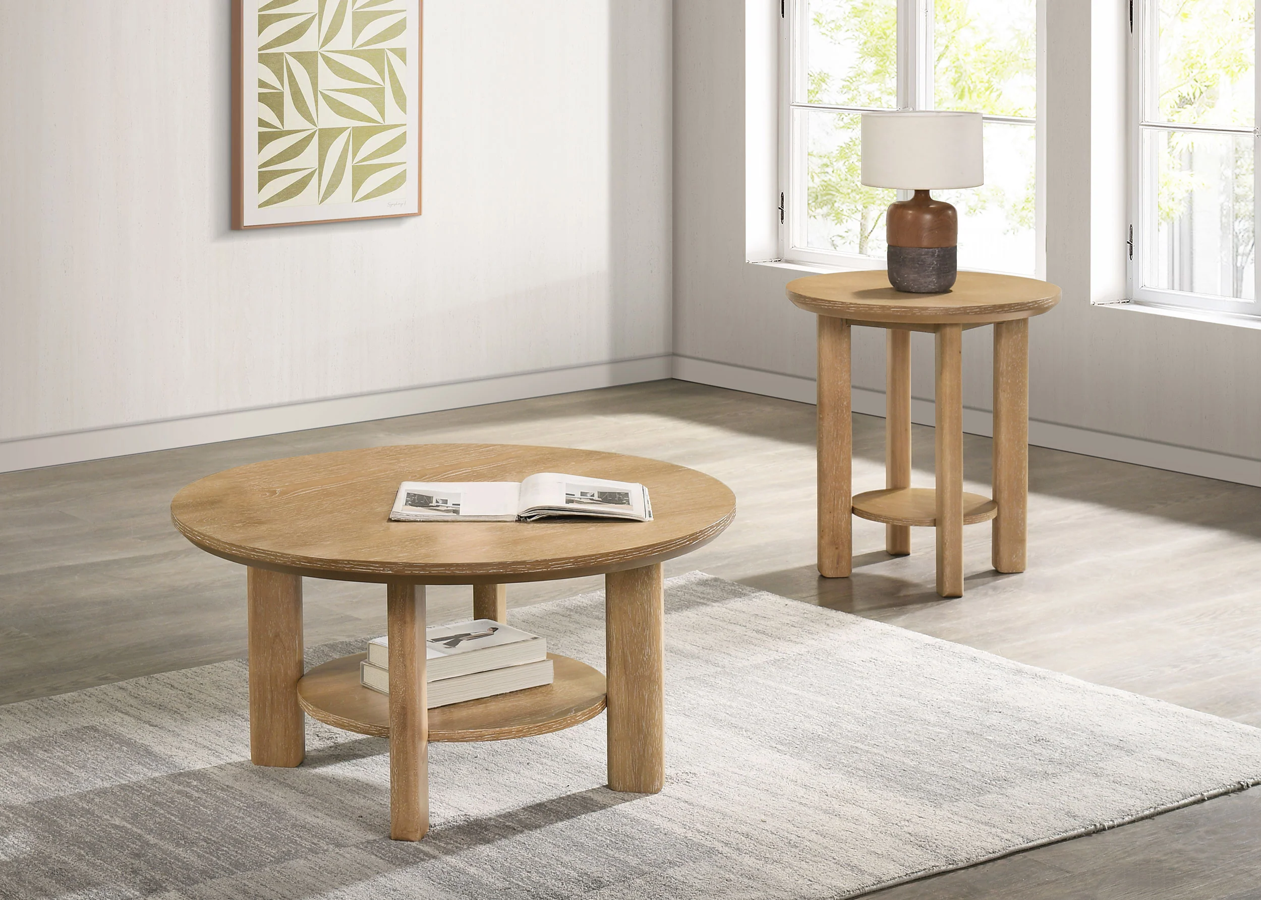 Ottowa 36-Inch Round Wood Cocktail Coffee Table Light Oak - Image 8