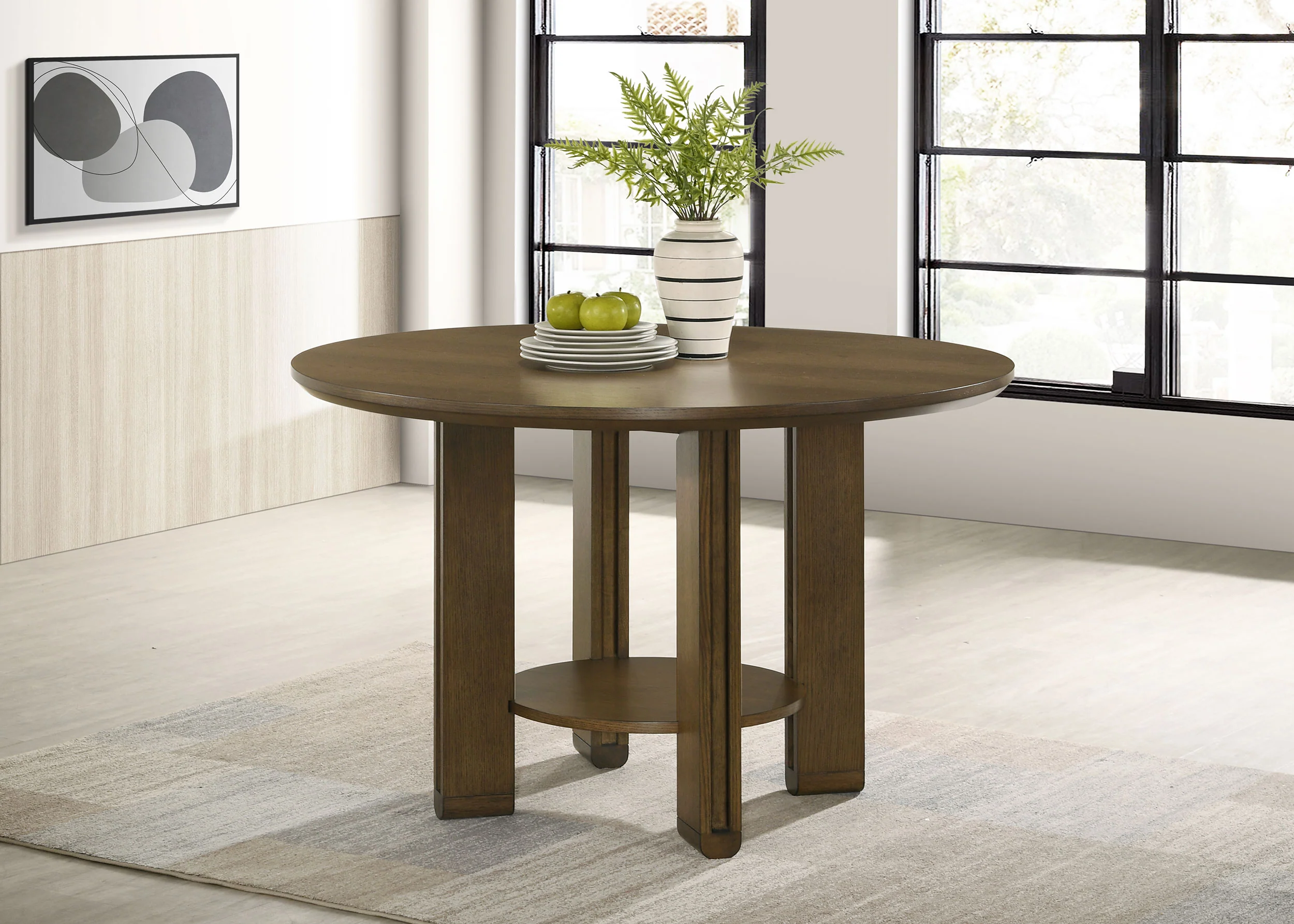 Ottowa 47-Inch Round Wood Dining Table with Shelf Brown - Image 4