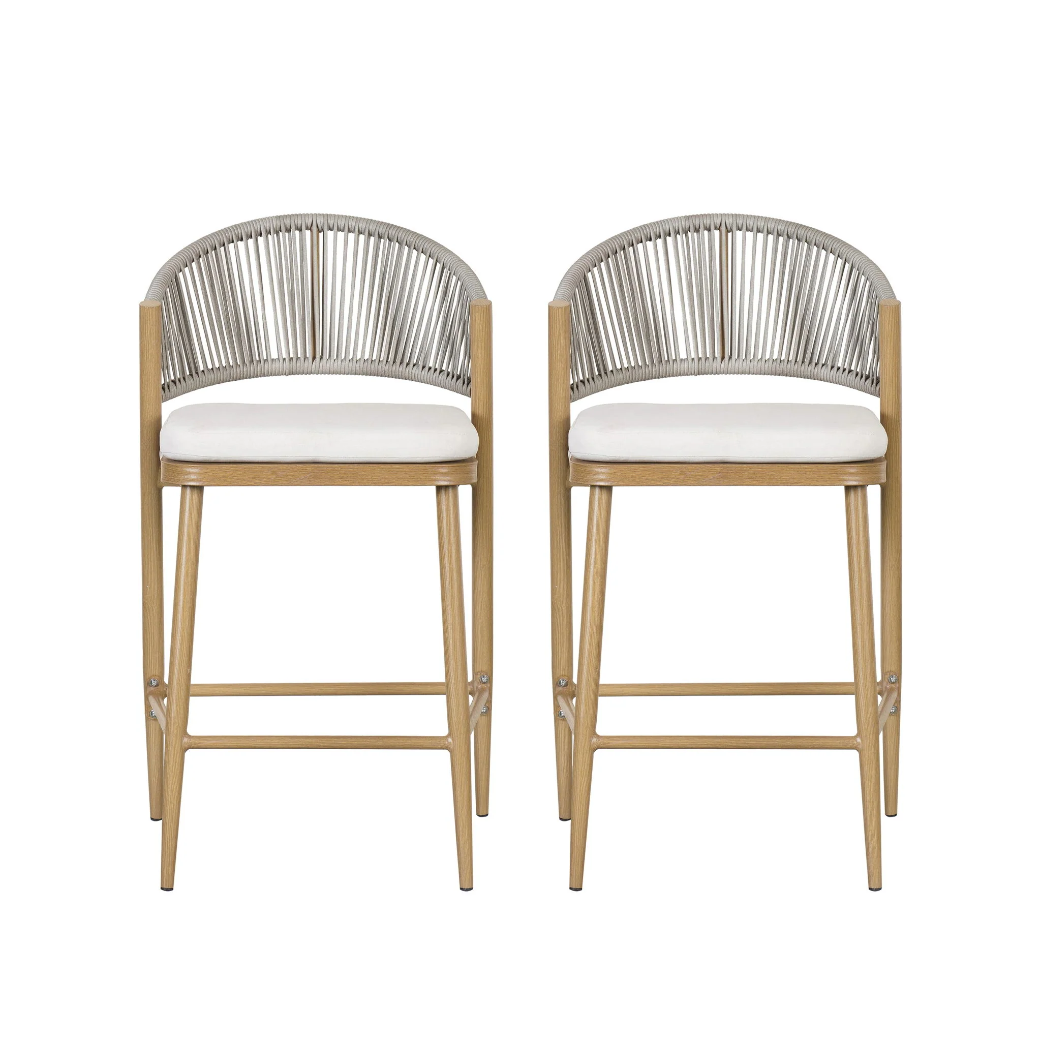 Outdoor 26" Counter Height Metal Frame Counter Stools With Scallop Shaped Backrest & Water Resistant Cushions - Image 3