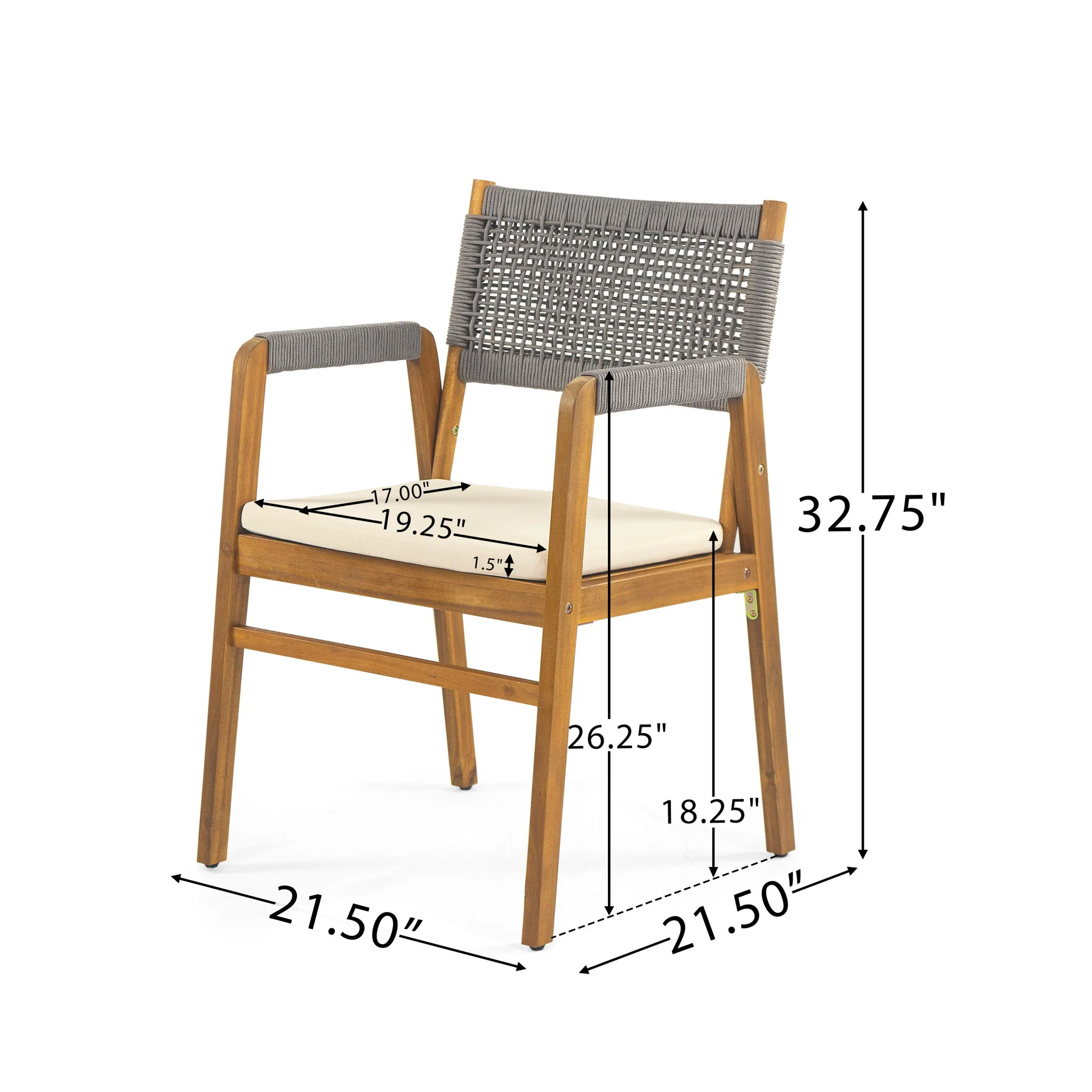 Outdoor 3 Piece Dining Set With Cushion - Gray / Teak - Image 5