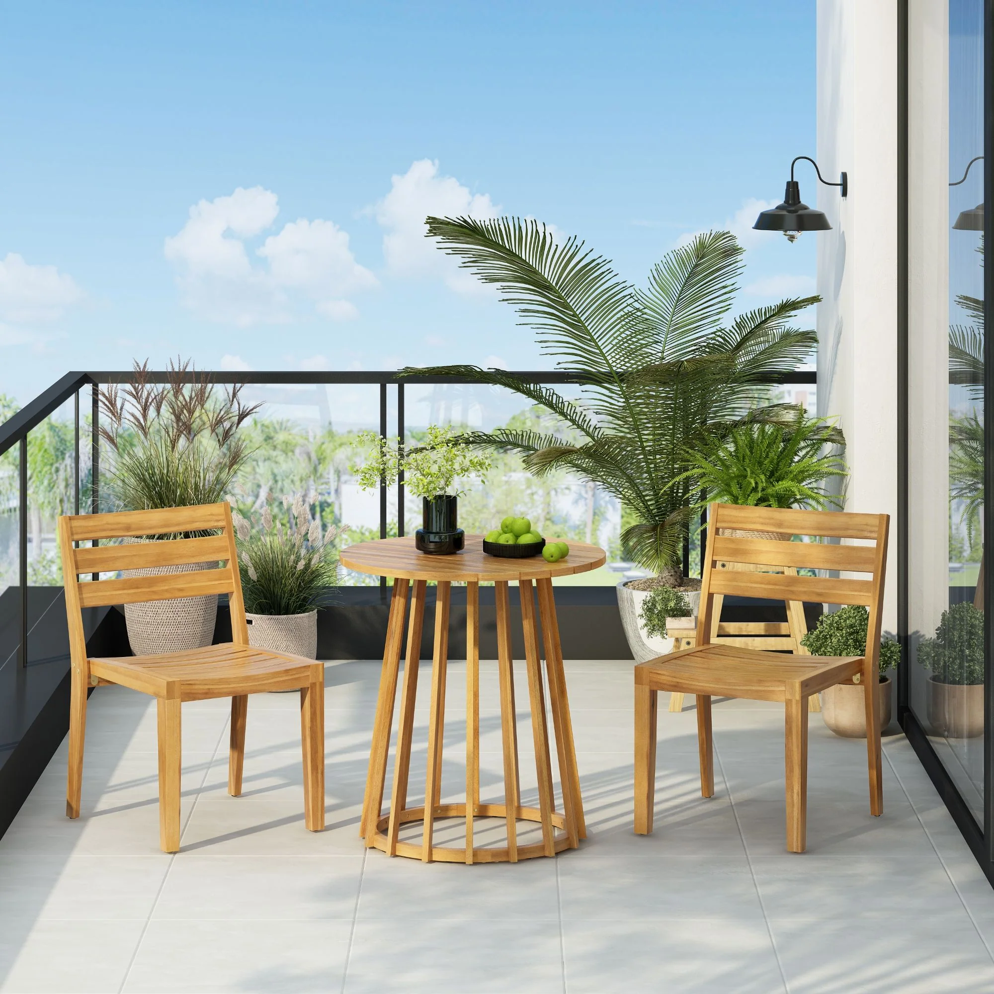 Outdoor 3 Pieces Dining Set, Round Bistro Set - Teak - Image 5