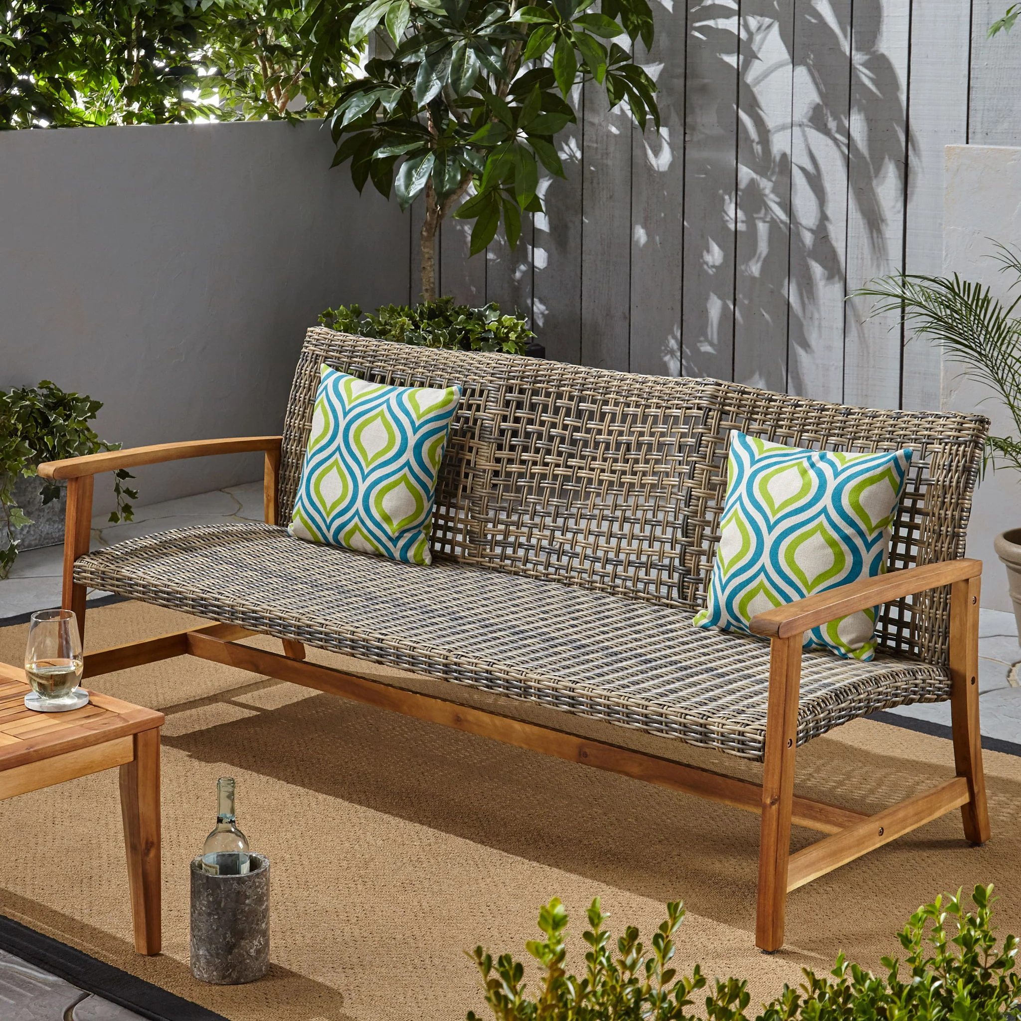 Outdoor 3 Seater Sofa With Rattan Cover - Gray - Image 3