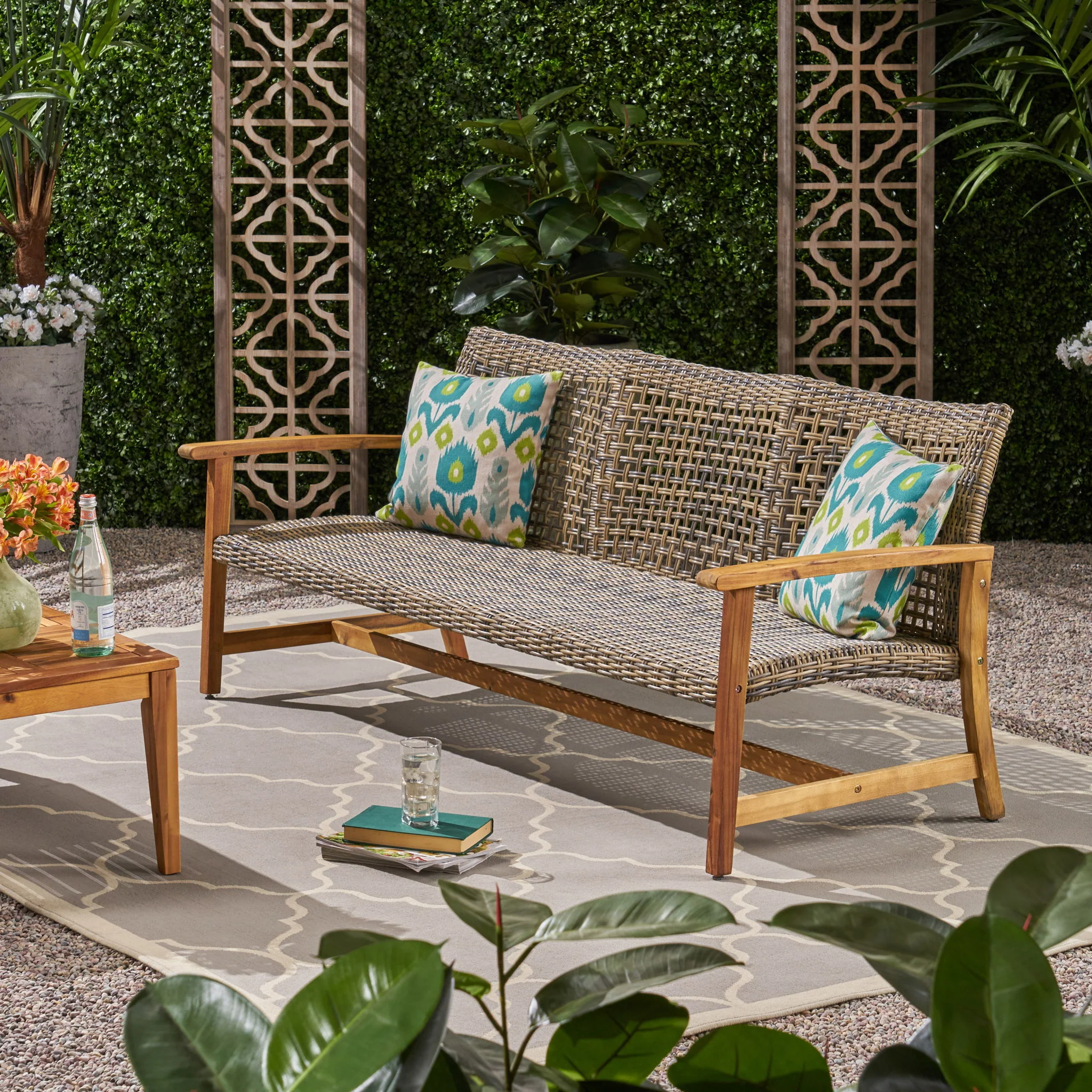 Outdoor 3 Seater Sofa With Rattan Cover - Gray - Image 8
