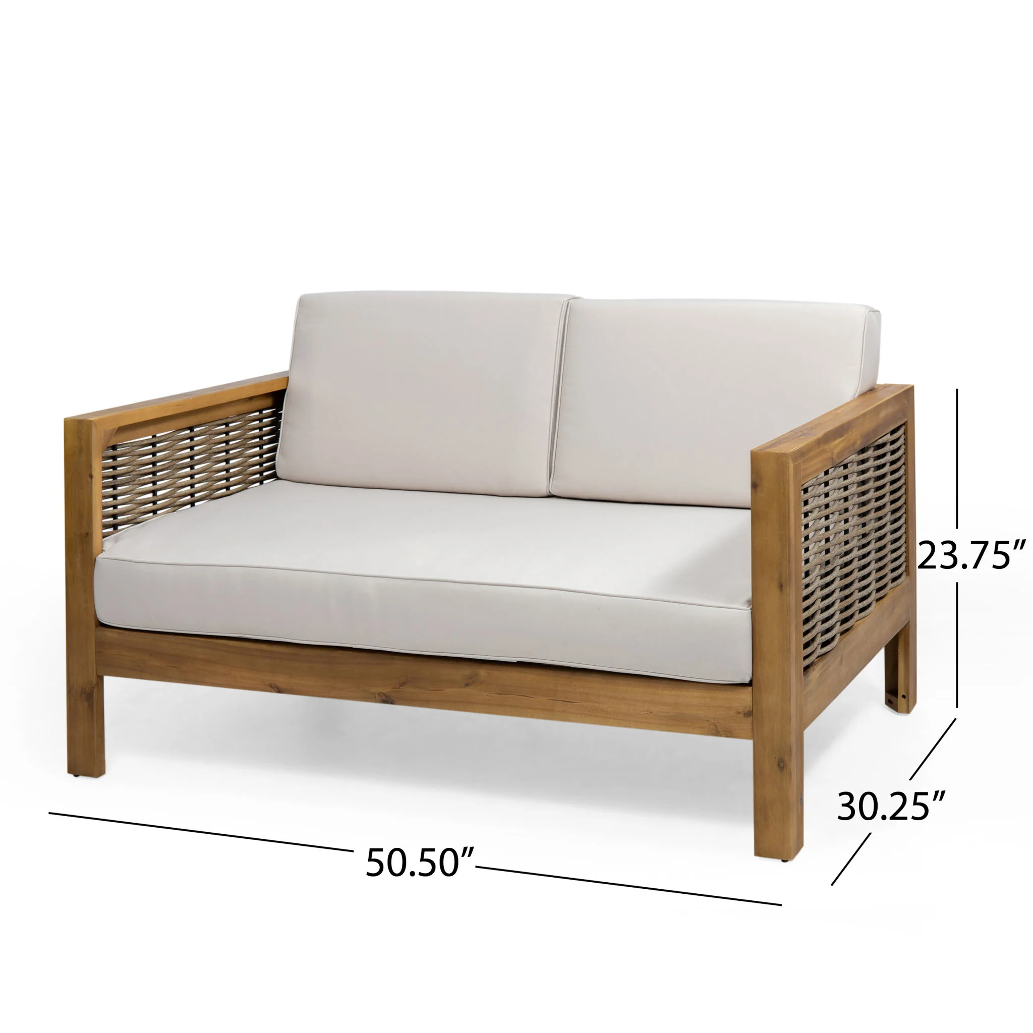 Outdoor 4 Seater Acacia Wood Chat Set With Wicker Accents And Cushions - Teak / Mixed Brown / Beige - Image 4
