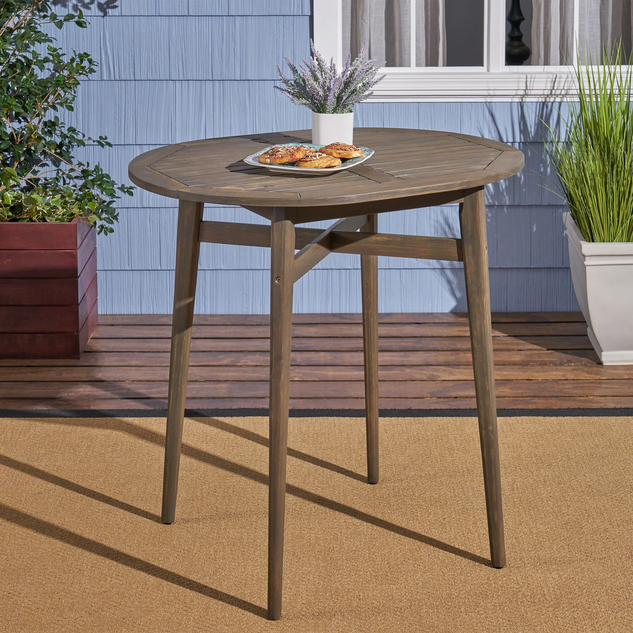 Outdoor Acacia Wood Bar Table With Slat Top - Image 3