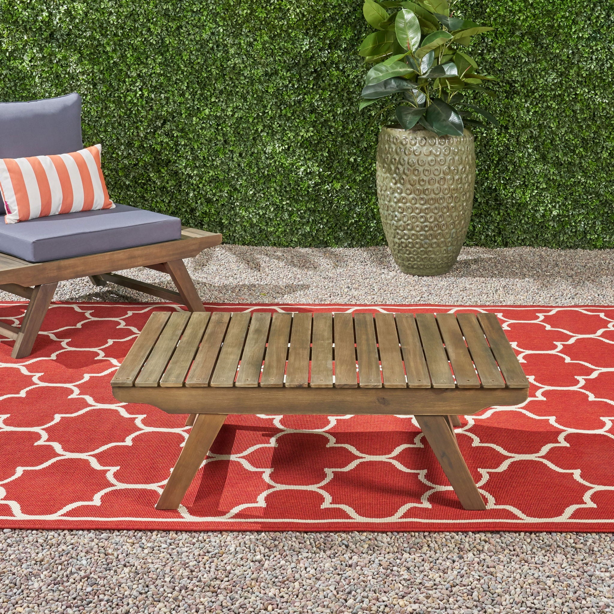 Outdoor Acacia Wood Coffee Table With Open Slat Design - Image 10