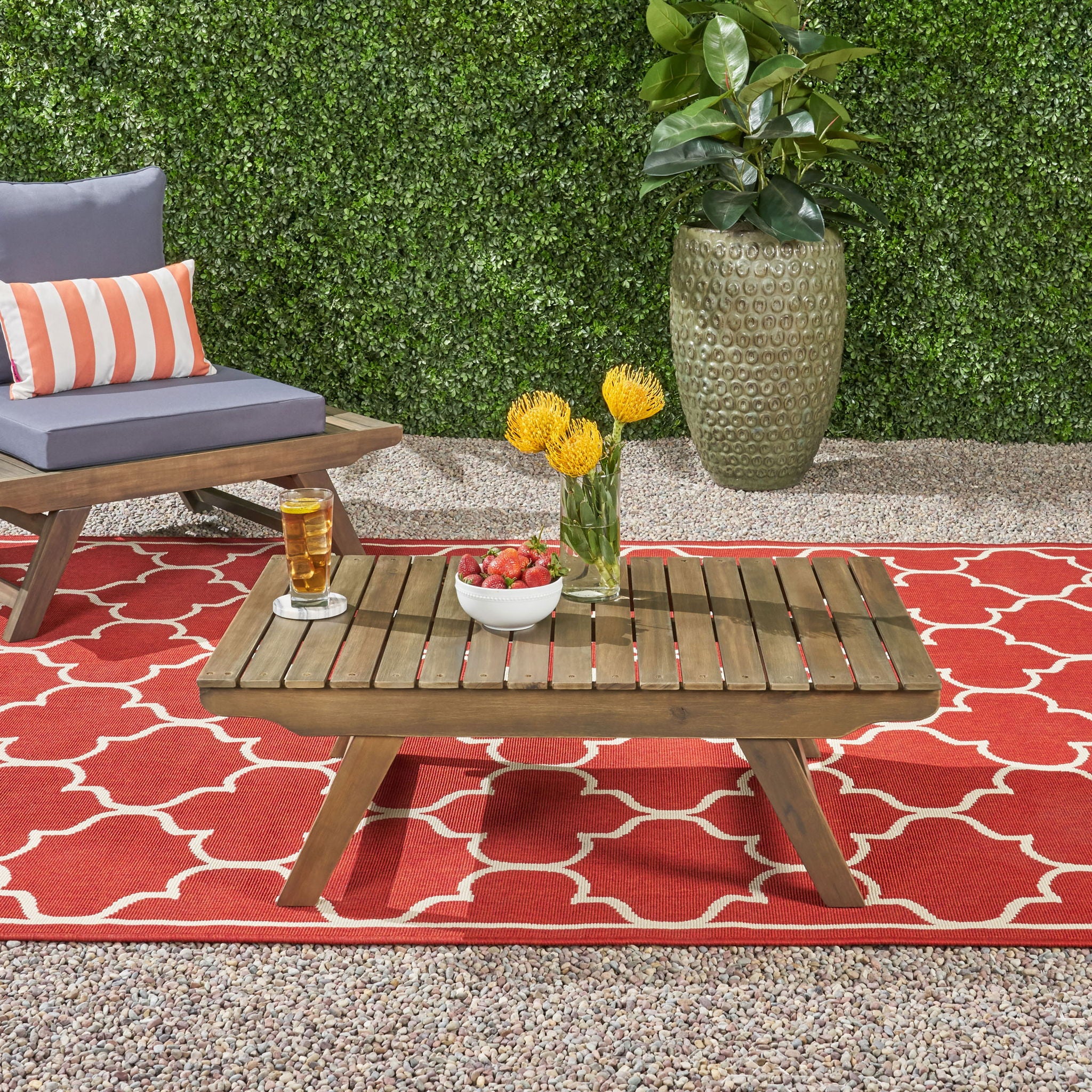 Outdoor Acacia Wood Coffee Table With Open Slat Design - Image 15