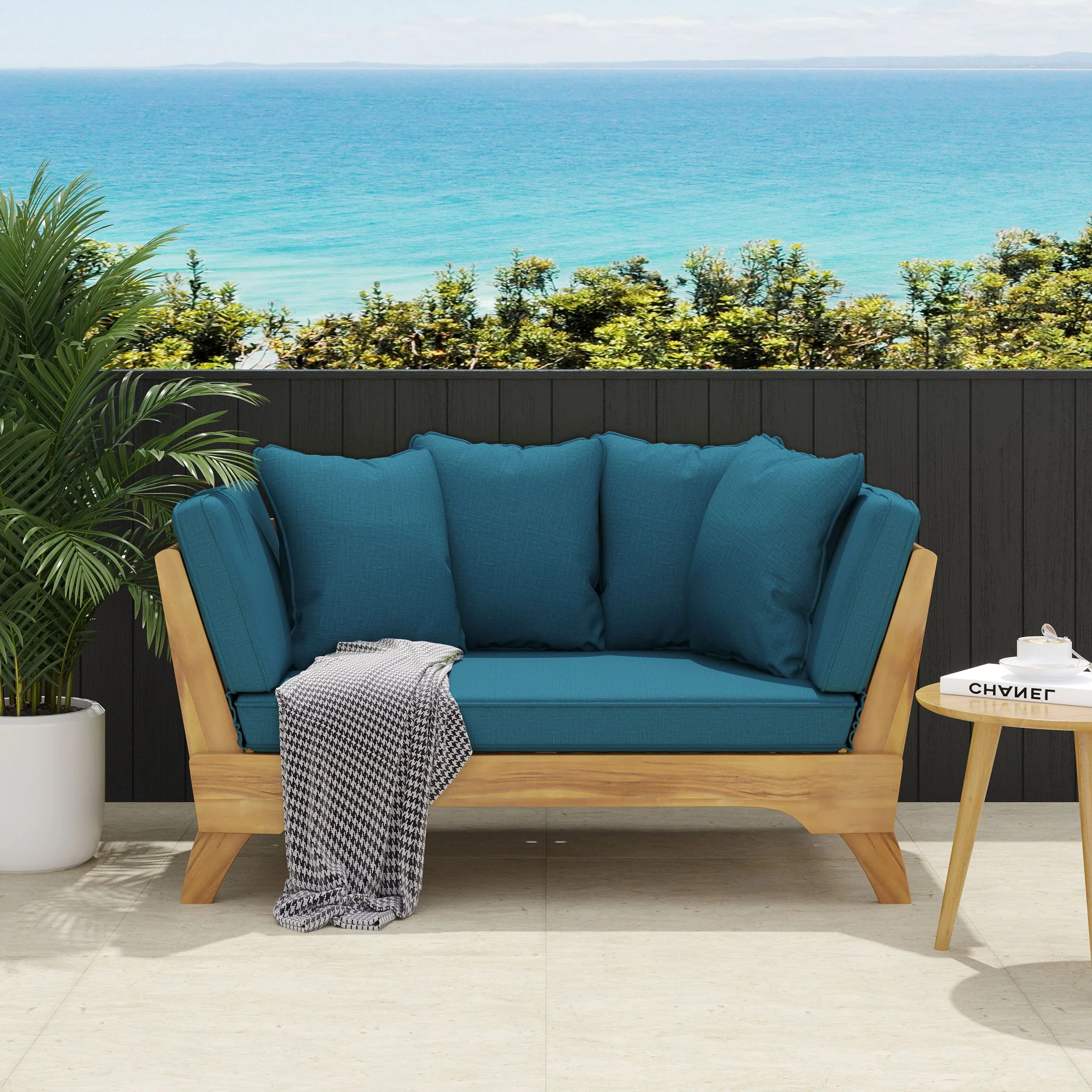 Outdoor Acacia Wood Expandable Daybed With Cushions - Image 11