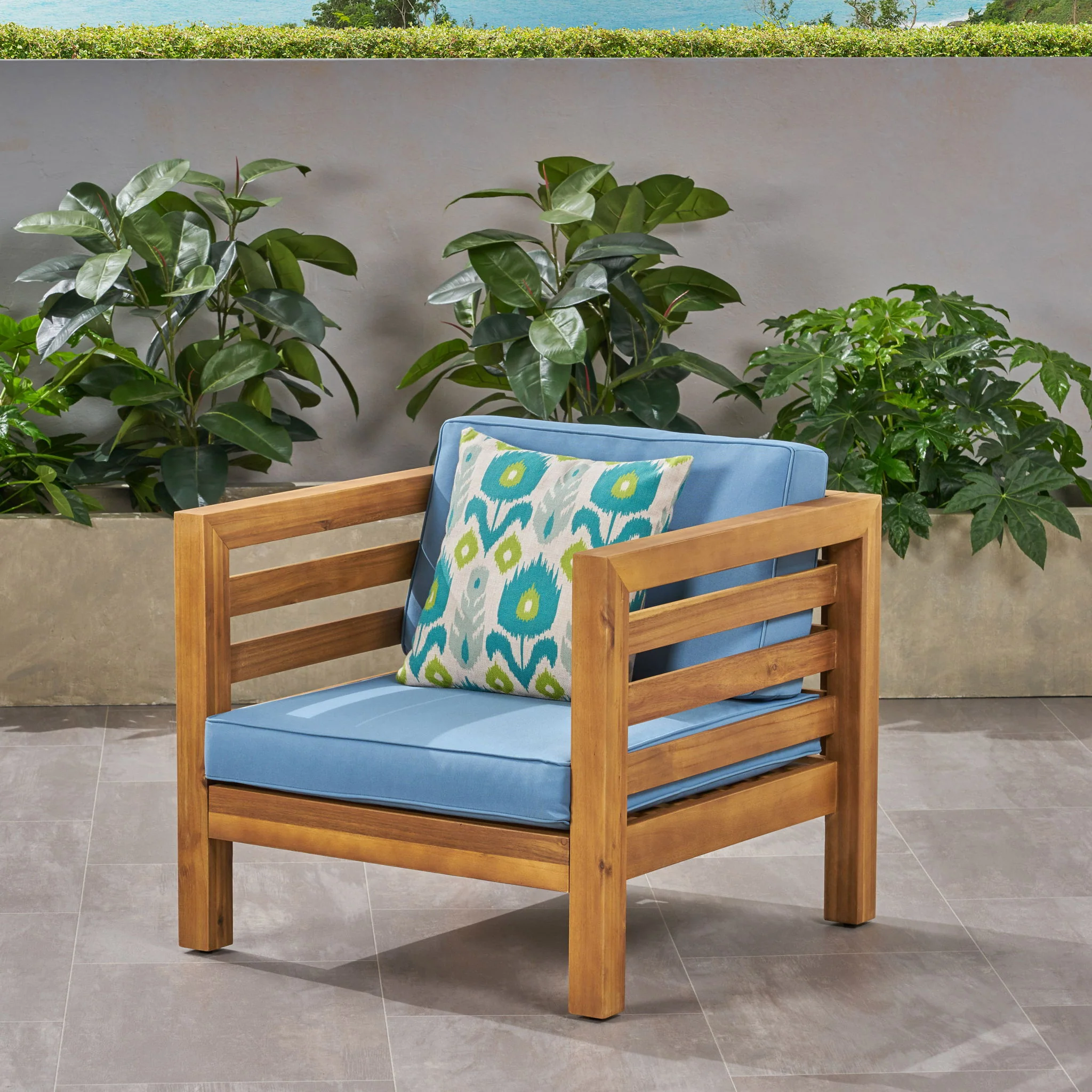 Outdoor Acacia Wood Patio Chair With Fabric Cushion - Image 10