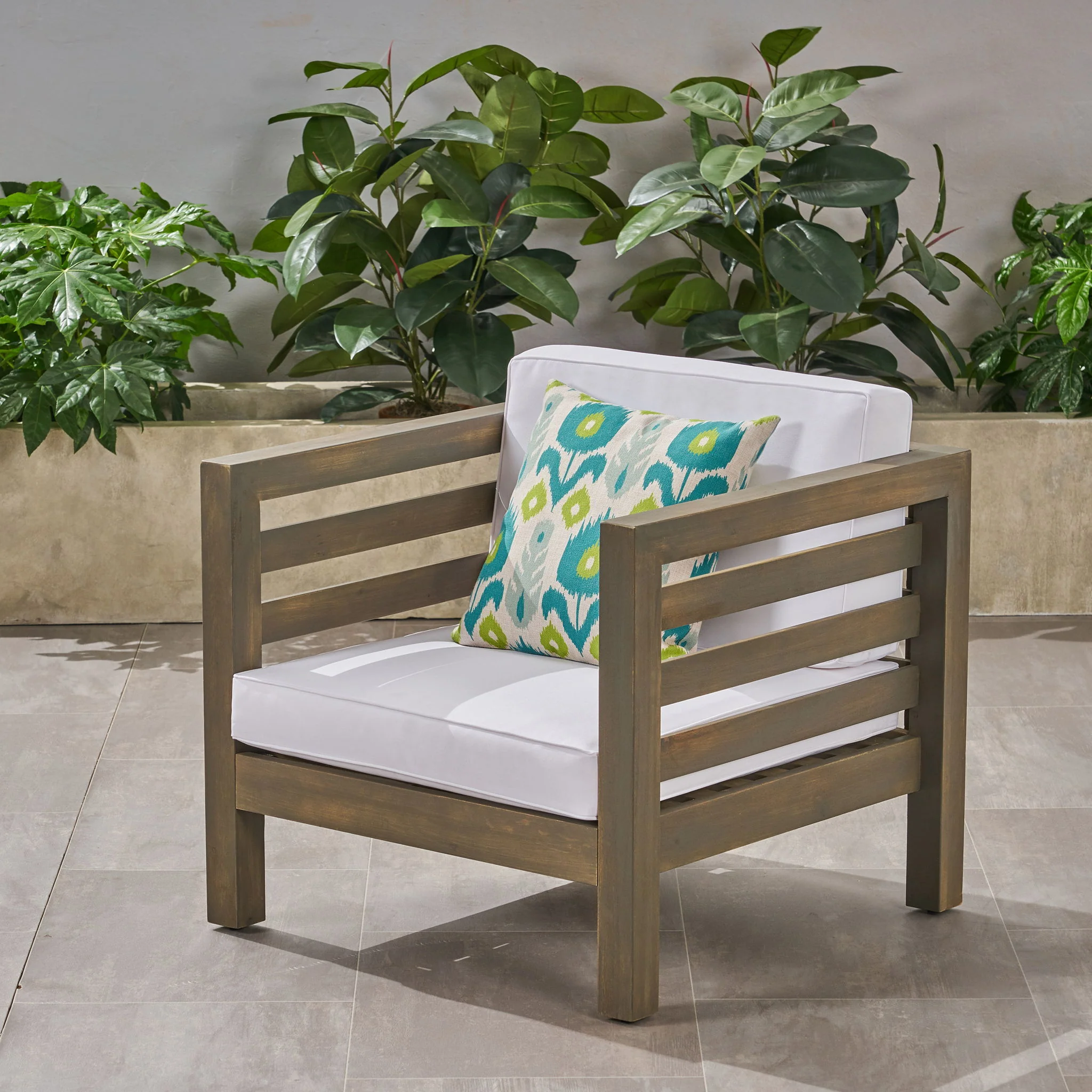 Outdoor Acacia Wood Patio Chair With Fabric Cushion - Image 16