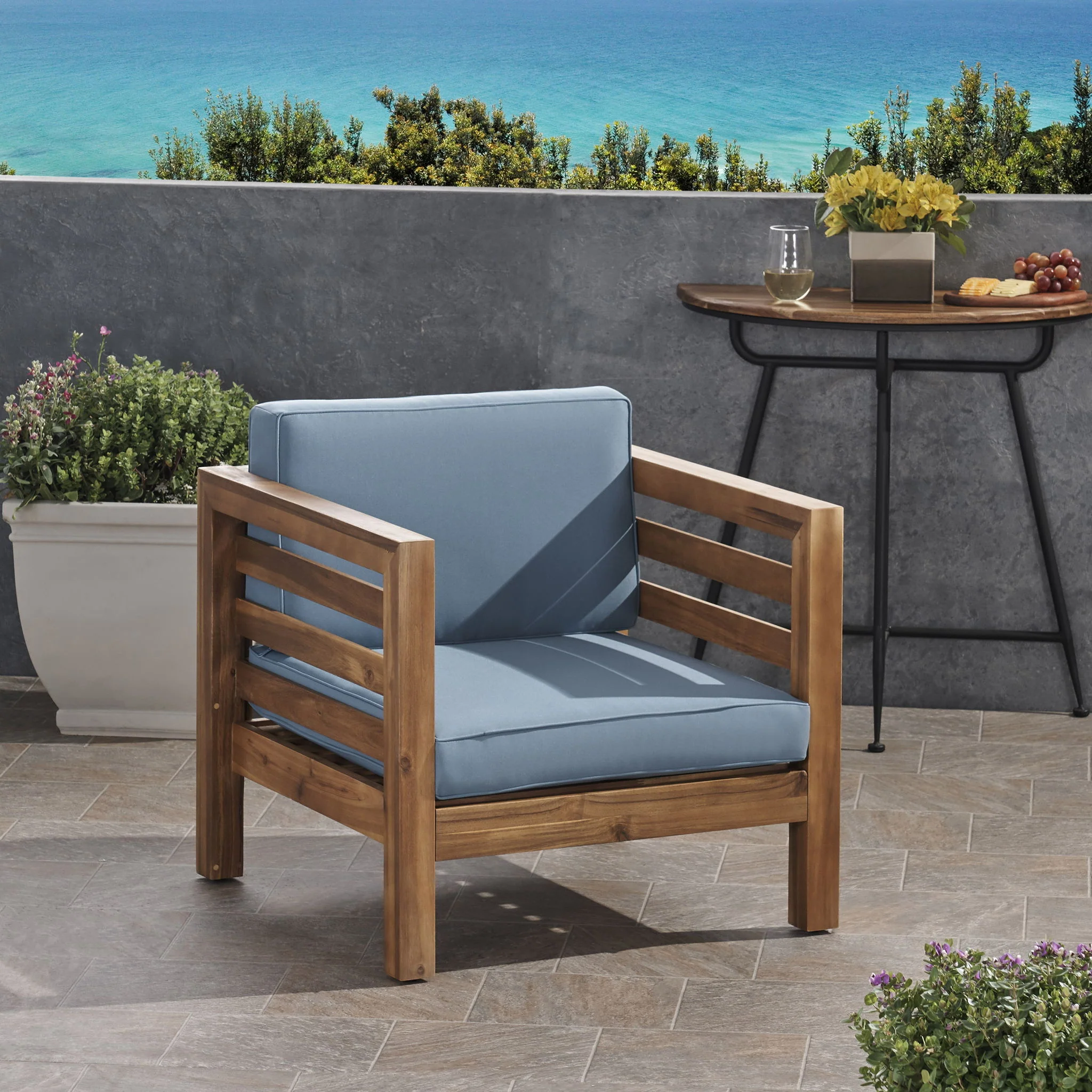 Outdoor Acacia Wood Patio Chair With Fabric Cushion - Image 17