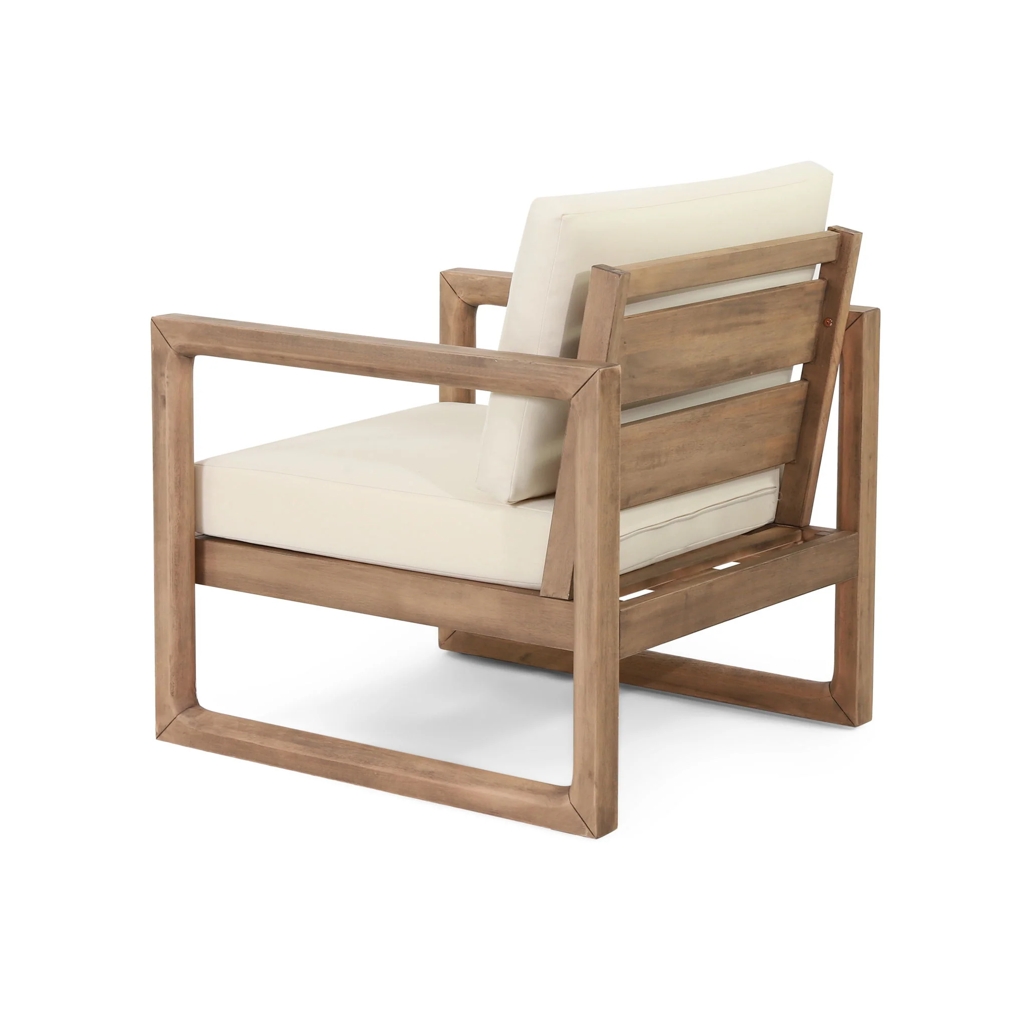 Outdoor Acacia Wood Patio Club Chair, Wood Patio Furniture, Waterproof Thick Cushion Deep Seating For Porch - Brown Wash / Beige - Image 3