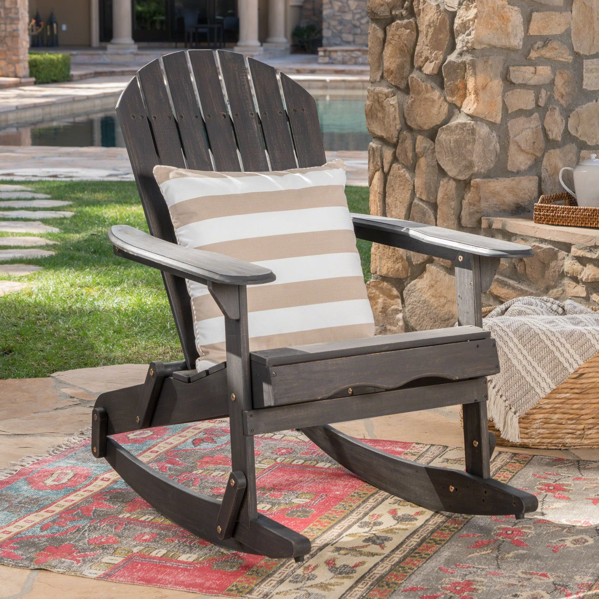 Outdoor Adirondack Rocking Chair With Hand Crafted Details - Image 12