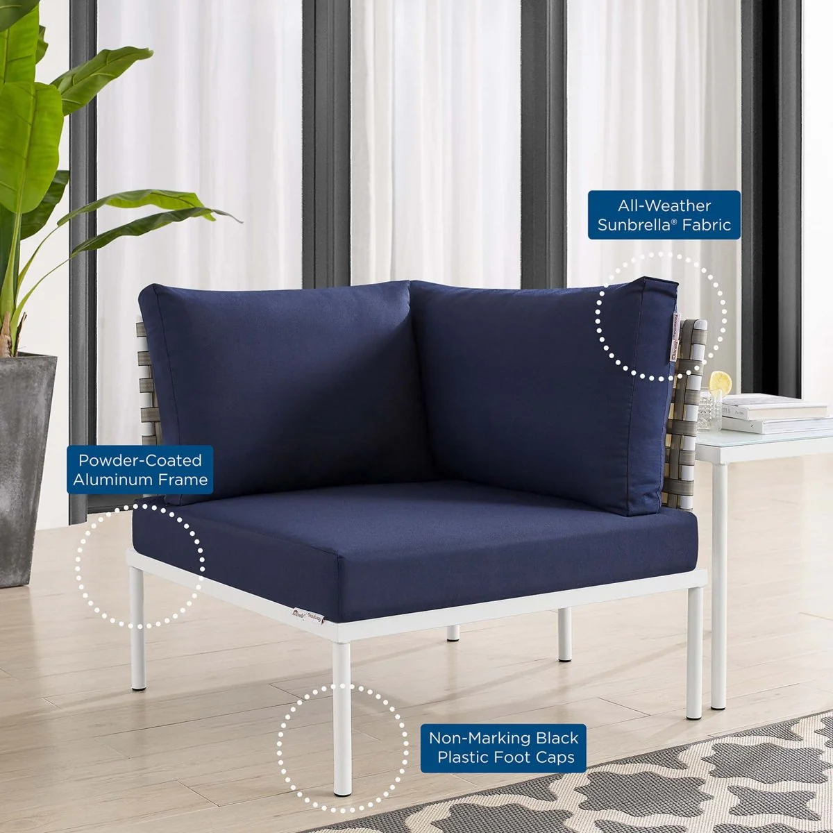 Outdoor Aluminum Corner Chair with Sunbrella® Fabric — Weather-Resistant Patio Seating - Image 9