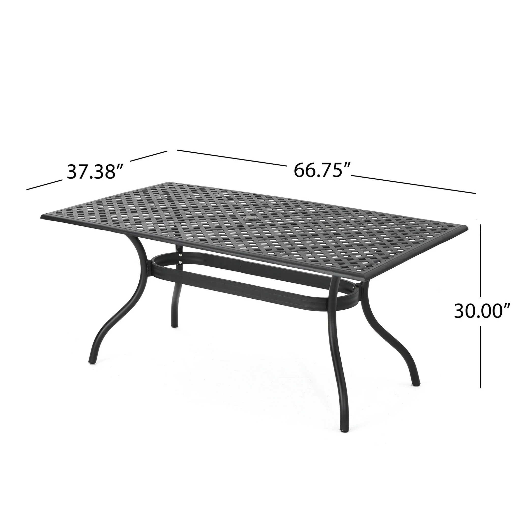 Outdoor Aluminum Dining Table With Lattice Design And Center Umbrella Hole - Black - Image 6