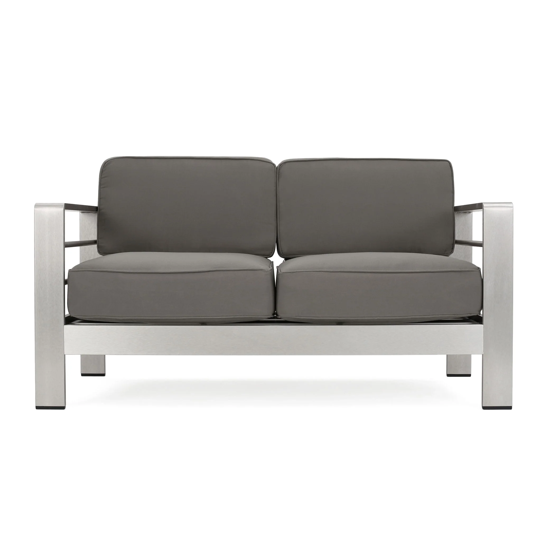 Outdoor Aluminum Loveseat With Cushion - Gray - Image 3