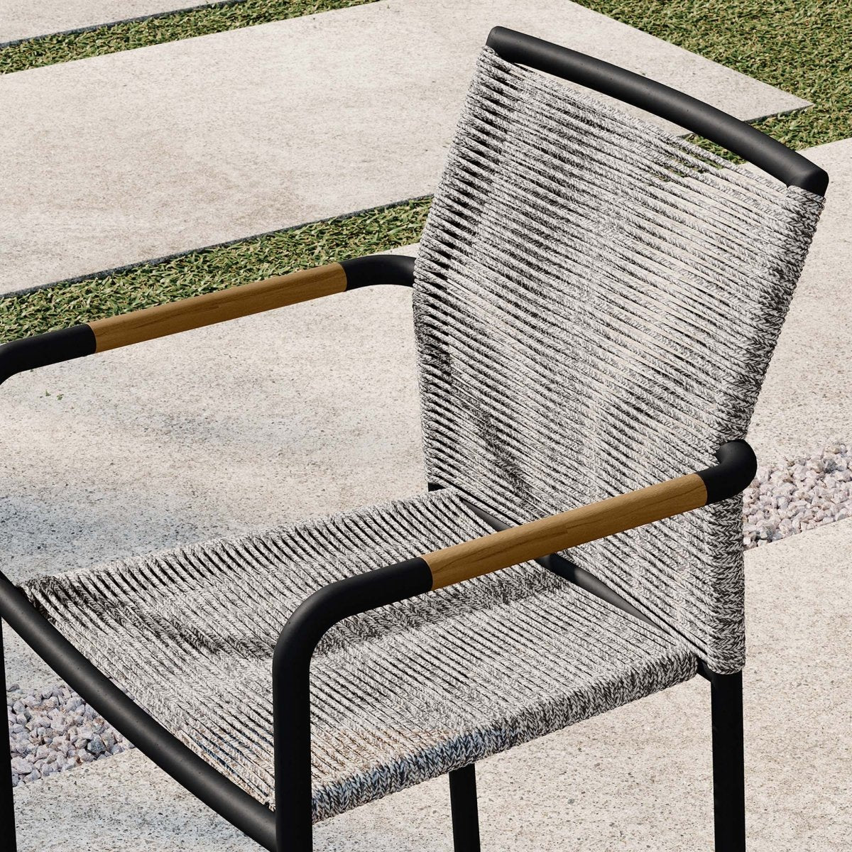 Outdoor Aluminum Patio Armchairs with Woven Rope – Light Gray (Set of 2) - Image 3