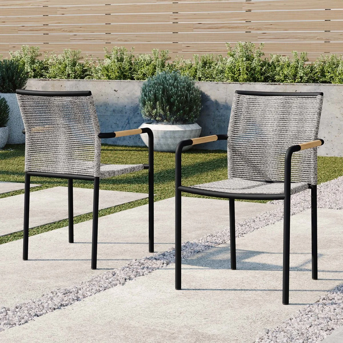 Outdoor Aluminum Patio Armchairs with Woven Rope – Light Gray (Set of 2) - Image 8