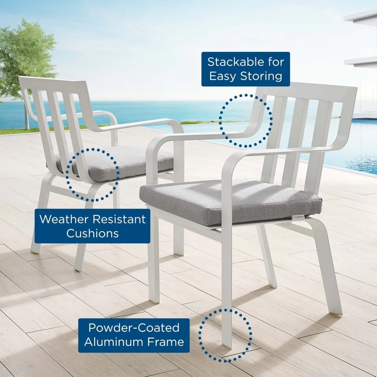 Outdoor Aluminum Upholstered Armchairs – Patio Upholstered Armchair Set - Image 10