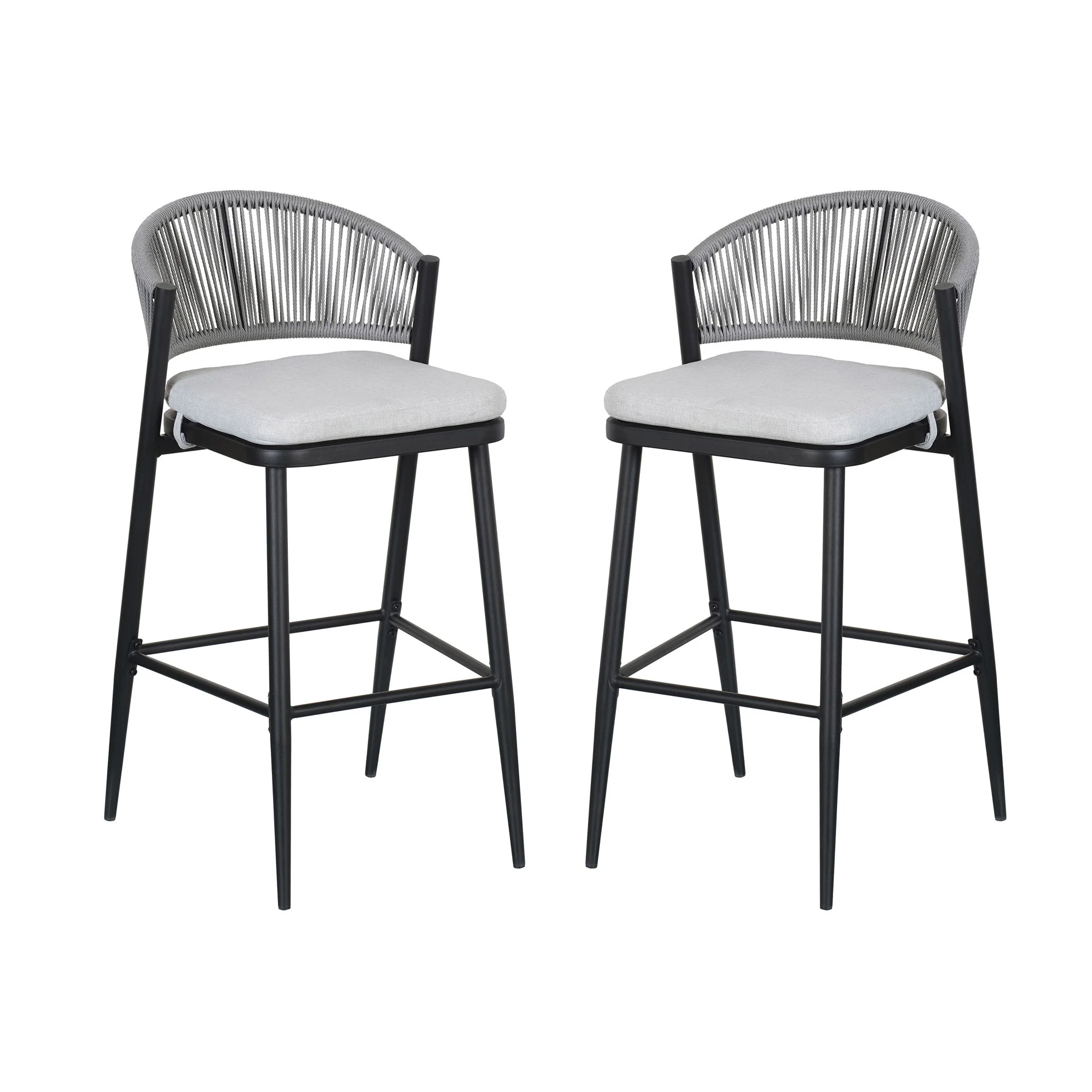 Outdoor Bar Height Metal Frame Counter Stools With Scallop Shaped Backrest & Water Resistant Cushions - Image 8
